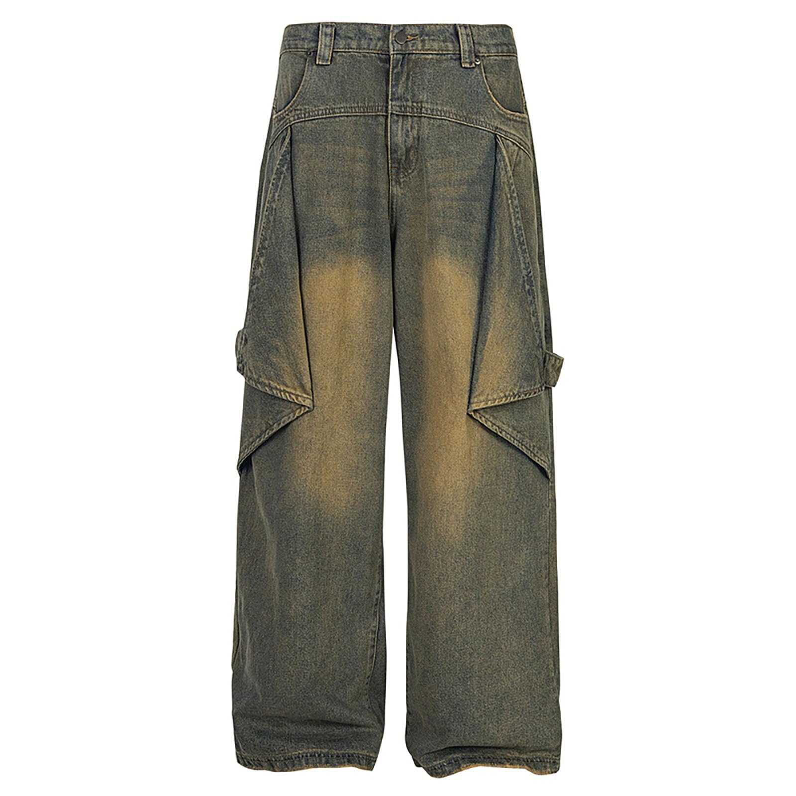 Baggy Jeans Pantaloni Uomo Flared Invernali Balloon Fit Slim Elefante Larghi Zampa Moto Loose Jins Y2K Bootcut Cargo Strappati