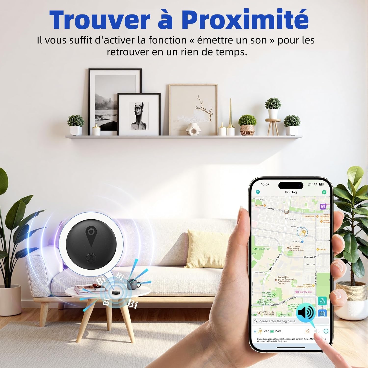 Traceur GPS Voiture,Tracker de Voiture(Compatible avec iOS et Android) Magnétique étanche Localisateurs D'Objets Bluetooth,Traceur GPS sans Abonnement,Tracker GPS pour Valises/Portefeuilles/Clés
