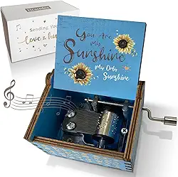 Hcaredee Girassol Caixa de música de madeira You are My Sunshine Dia dos Namorados artesanato vintage mecanismo gravado a laser, pequenas caixas musicais de lembrança para meninas mulheres mãe esposa