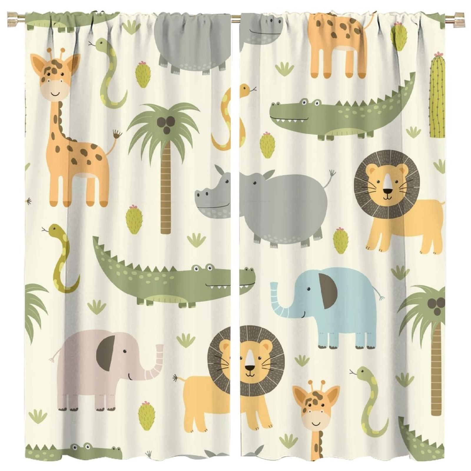 Cartoon Blackout Curtains Cute Jungle Forest Animals Tree Colorful Kids Baby Bedroom Nursery Living Room Decor Rod Pocket 2 Panels 42x54in
