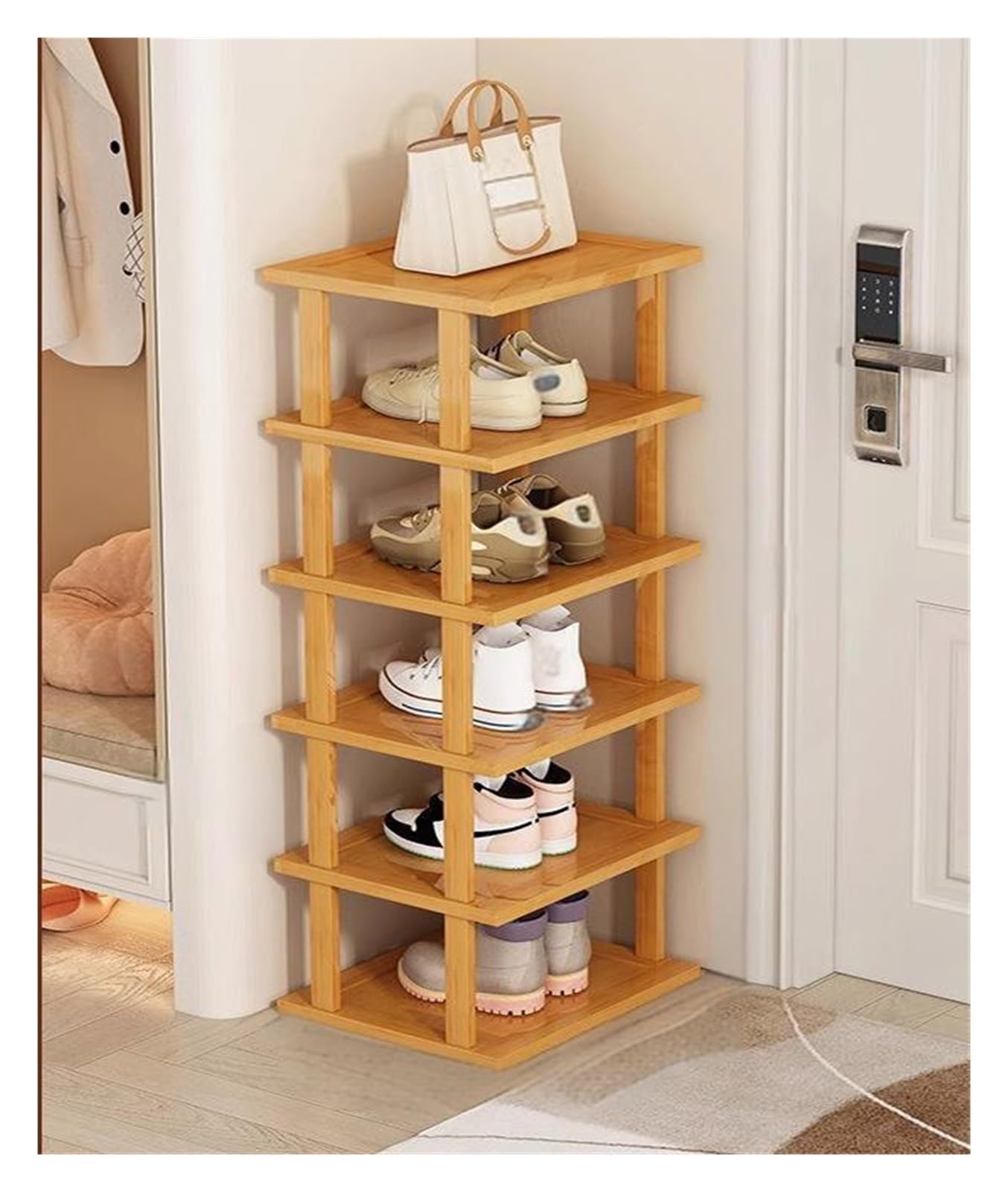 Schmale Klein Schuhregal Platzsparend Schuregal Schihregal Shoe Rack Abnehmbar Leicht Tragbar Offen Standregal Für Eingangsbereich Garage Wohnzimmer Flur Schlafzimmer Ecke 2-9 Ebenen(6 Layer)
