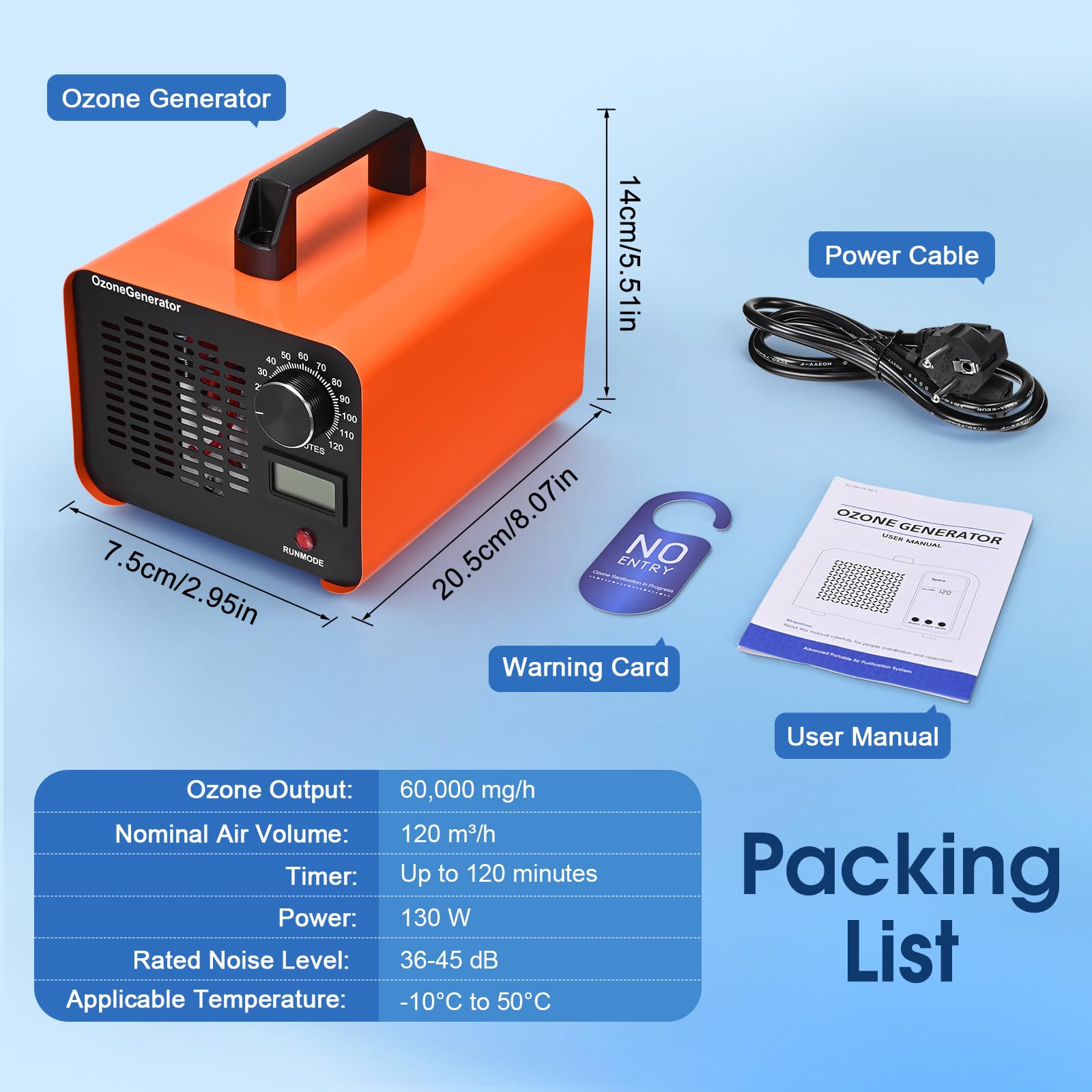 Generador de Ozono 60,000 mg/h para Casa y Coche, Purificador de Aire con Temporizador, Cubre Hasta 400 m² - Elimina Olores, Humo, Moho, COV, Formaldehído