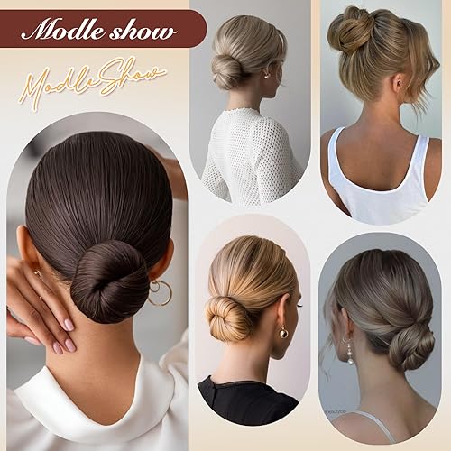 Miniatura 7 de isheeny Moño de Cabello Humano Real Negro Azabache Moño Desordenado con Cordón, Chignon Falso en Forma de Dona Recogido para Mujeres Niñas y Damas