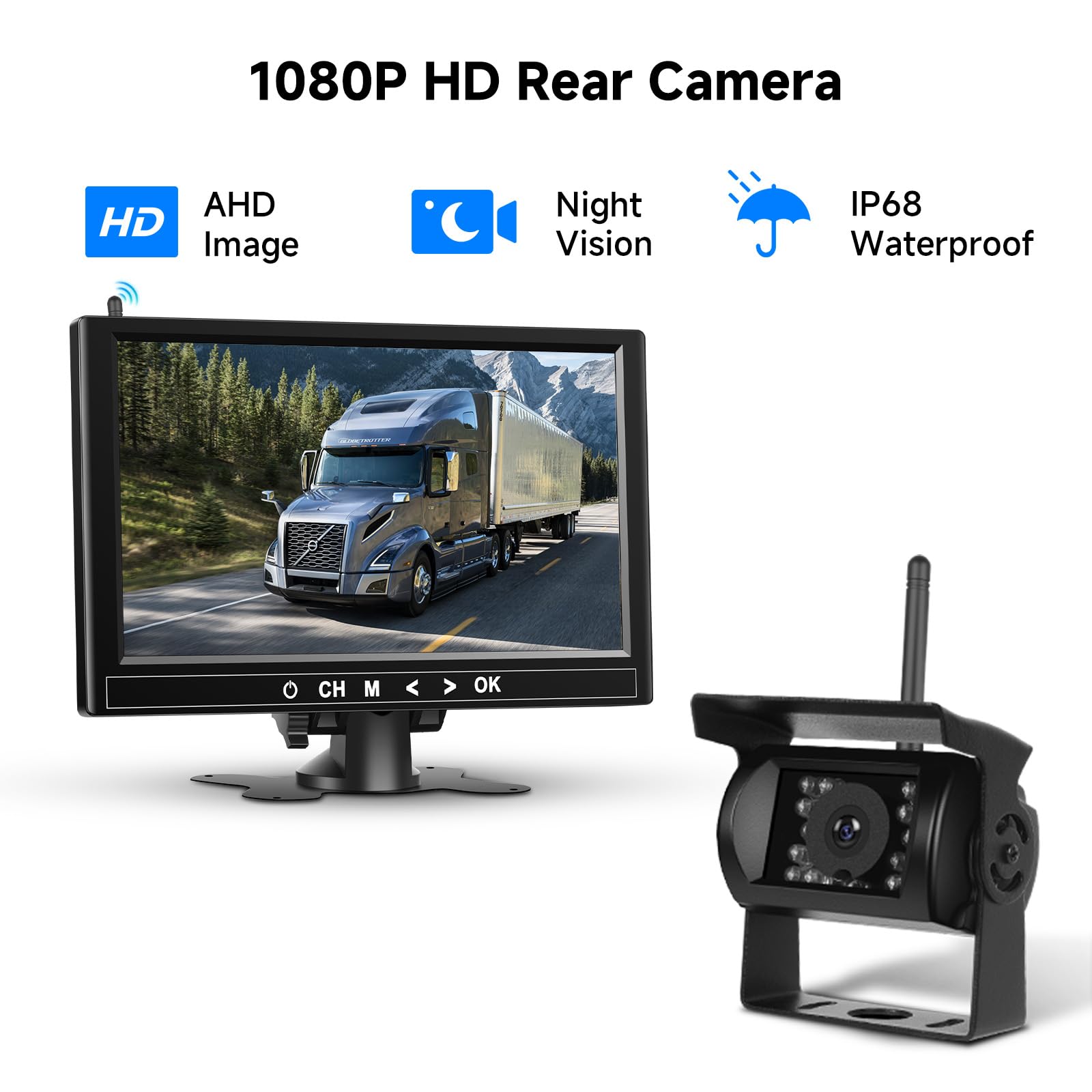 VASTEND Telecamera Posteriore Senza Fili per Auto, 7 Pollici Monitor con 1080P I