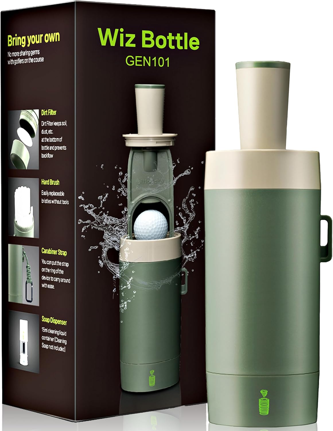 Wiz Bottle Portable Golf Ball Washer Cleaner Golf