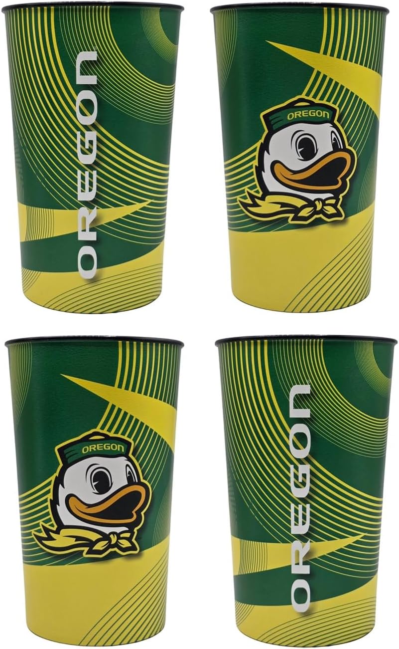 Logo Brands NCAA Reusable Geometric Hardwall Plastic Cup 22oz, Set of 4 (Oregon Ducks)