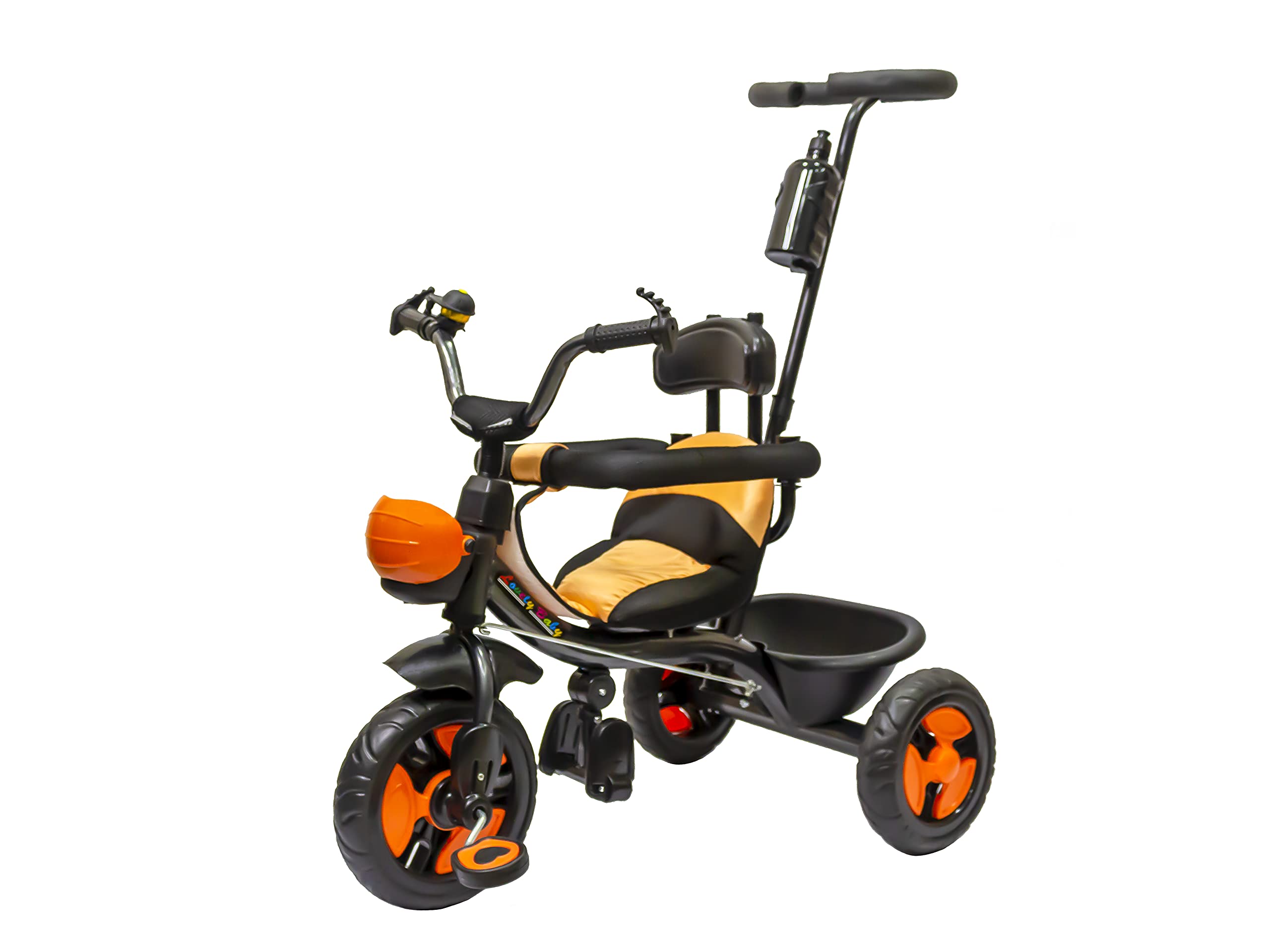 Kids 3 Wheel Trike with Drinking Bottle , Parental Push Control Handel, Detachable Bell, Children Roadster Tricycle for Toddlers and Kids ( Orange)