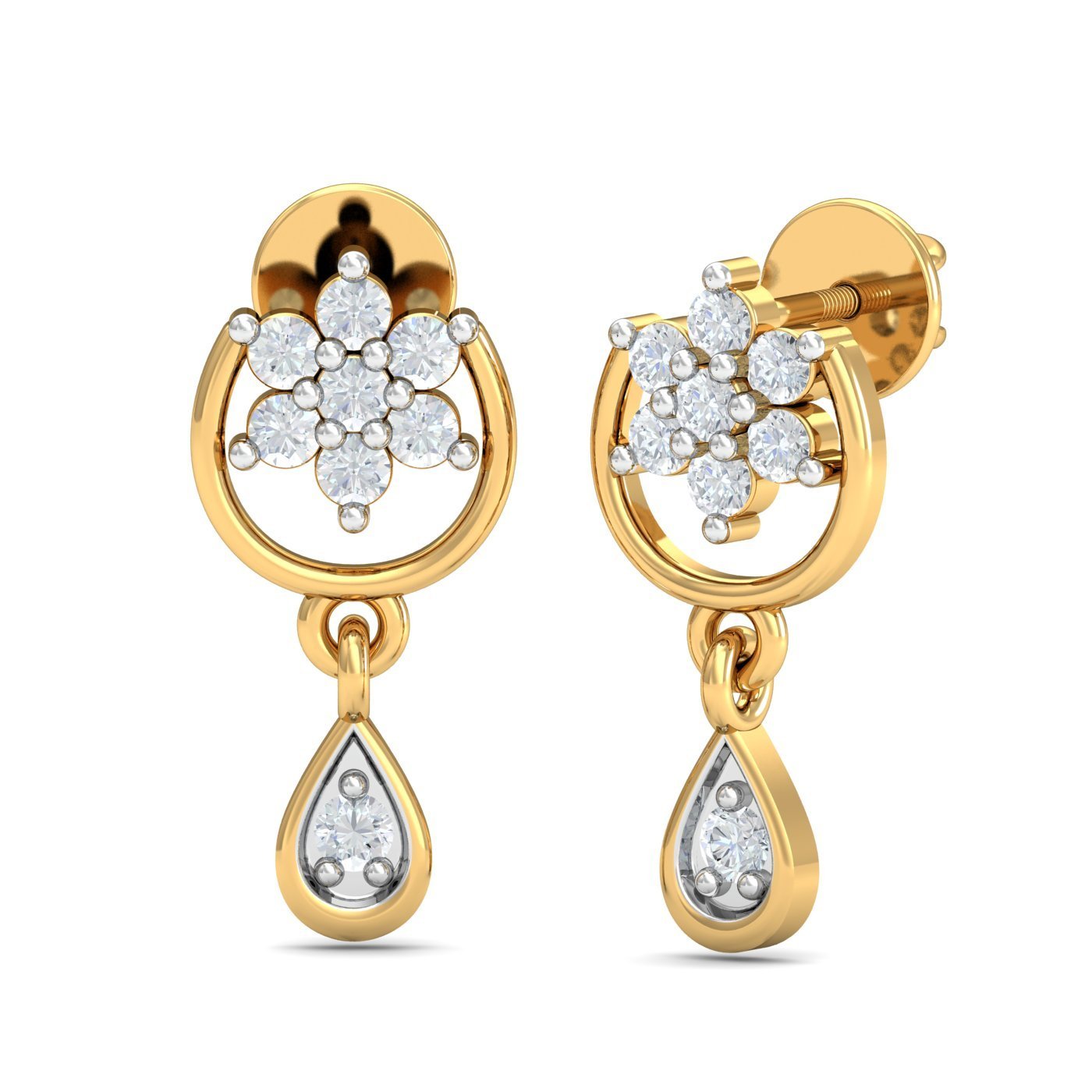 kuberbox 18KT Yellow Gold Diamond Seven Stone Stud Earrings for Women-picture-23