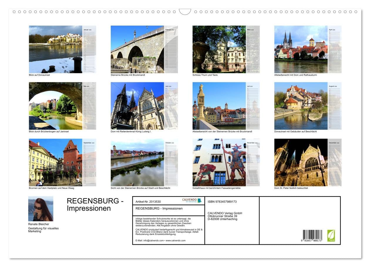 REGENSBURG - Impressionen (Wandkalender 2026 DIN A2 quer), CALVENDO Monatskalender: Stimmungsvolle Bilder einer historischen Stadt (CALVENDO Orte)