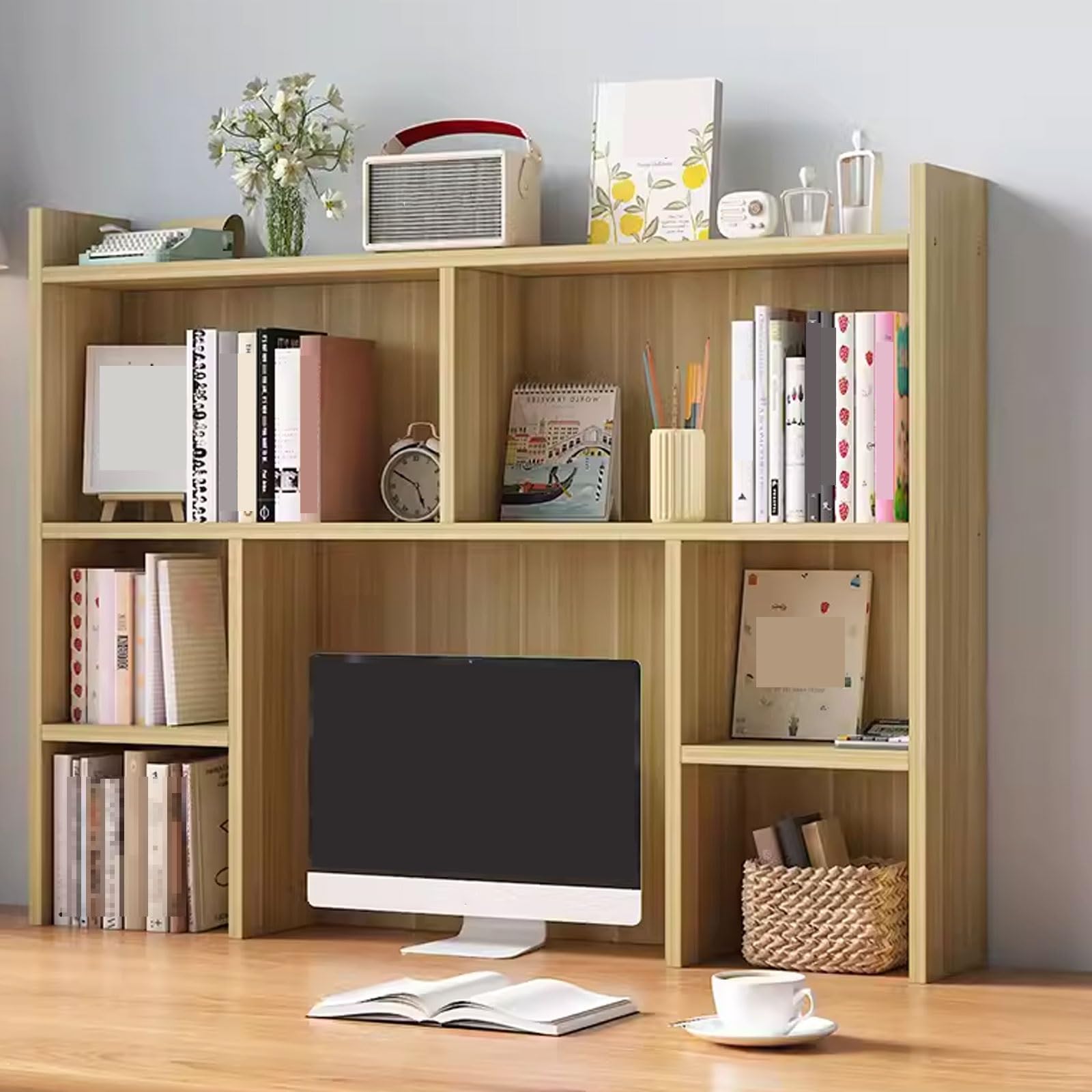 ASerZenith Wooden Desk Nizer With Shelves For Desktop Storage And Organization (Light Walnut 90 * 110Cm)
