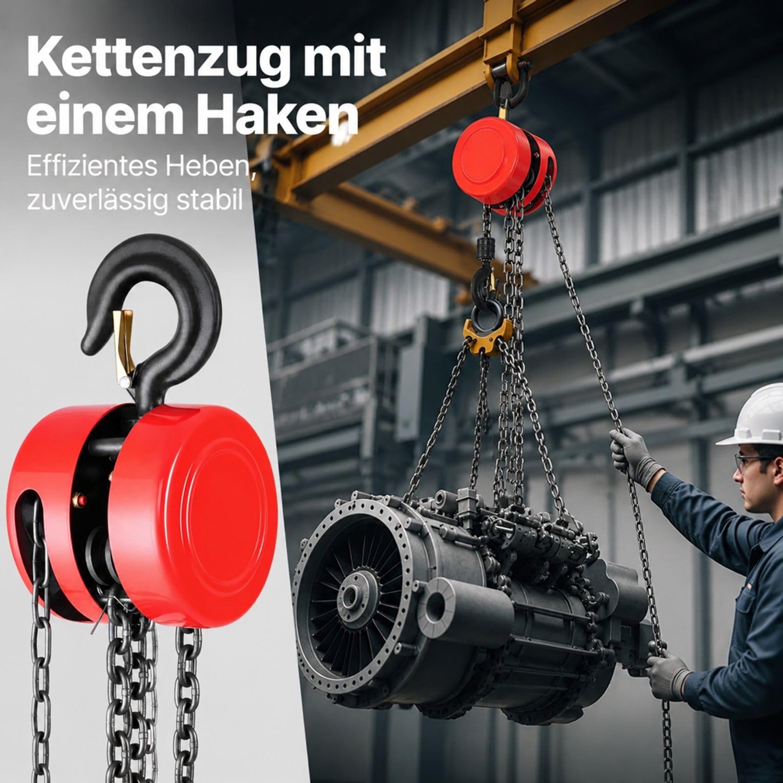 Handkettenzug 1 t rot für Garage Werkstatt Lager