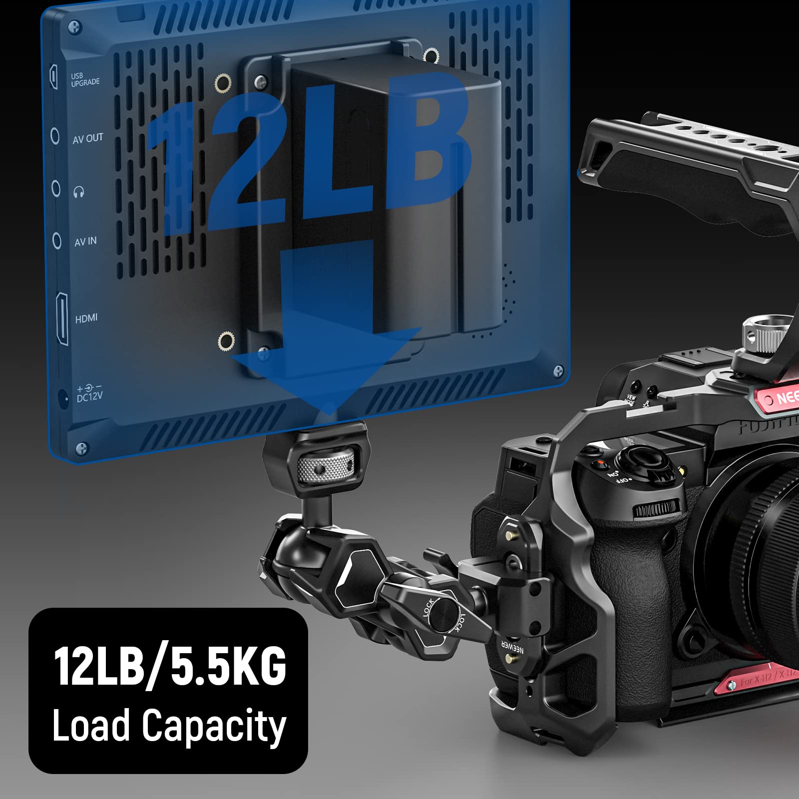 NEEWER Bras Magique Articulé Flexible avec Double Têtes Sphériques, Pince NATO à Dégagement et Rail NATO de 48mm et Vis de 6,35mm avec Broche Rétractable, Support de Moniteur Compatible avec SmallRig