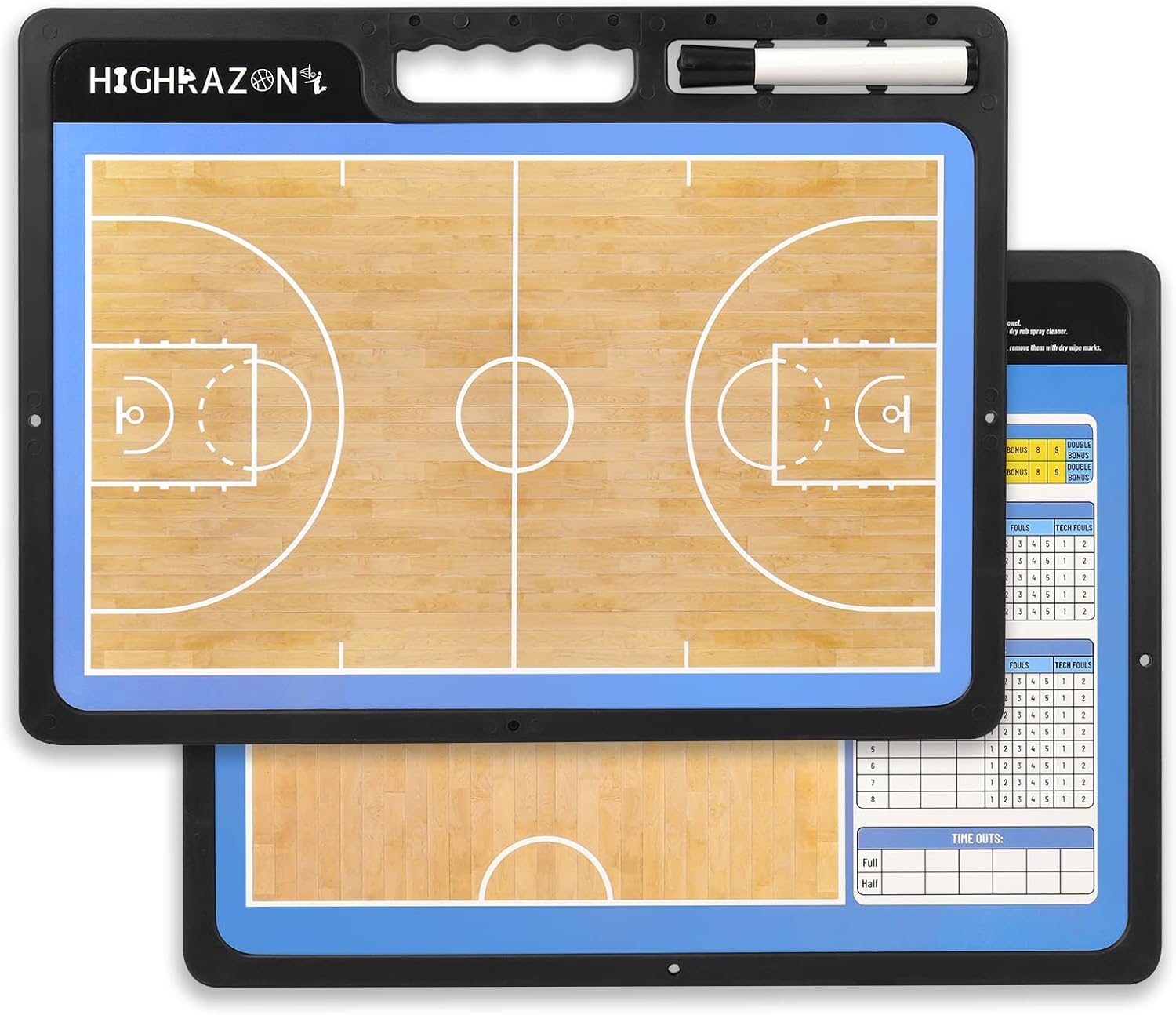 Dry Erase Basketball Clipboard for Coach, Premium Tactical Basketball Coaching Board, Double Sides Full & Half Court Dry Erase Board with Marker