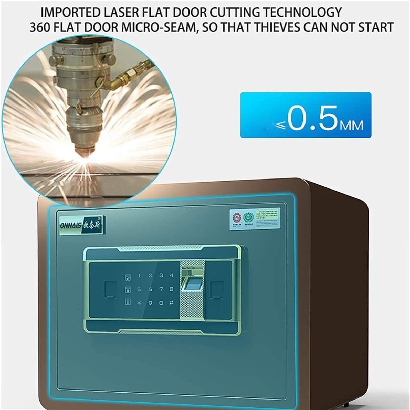 Coffre-Fort numérique pour la Maison avec Reconnaissance d'empreintes digitales, Coffre-Fort pour la Maison, Petit Mot de Passe Invisible, Bureau, Mini Table de Chevet de 25 cm, Tout en Acier,