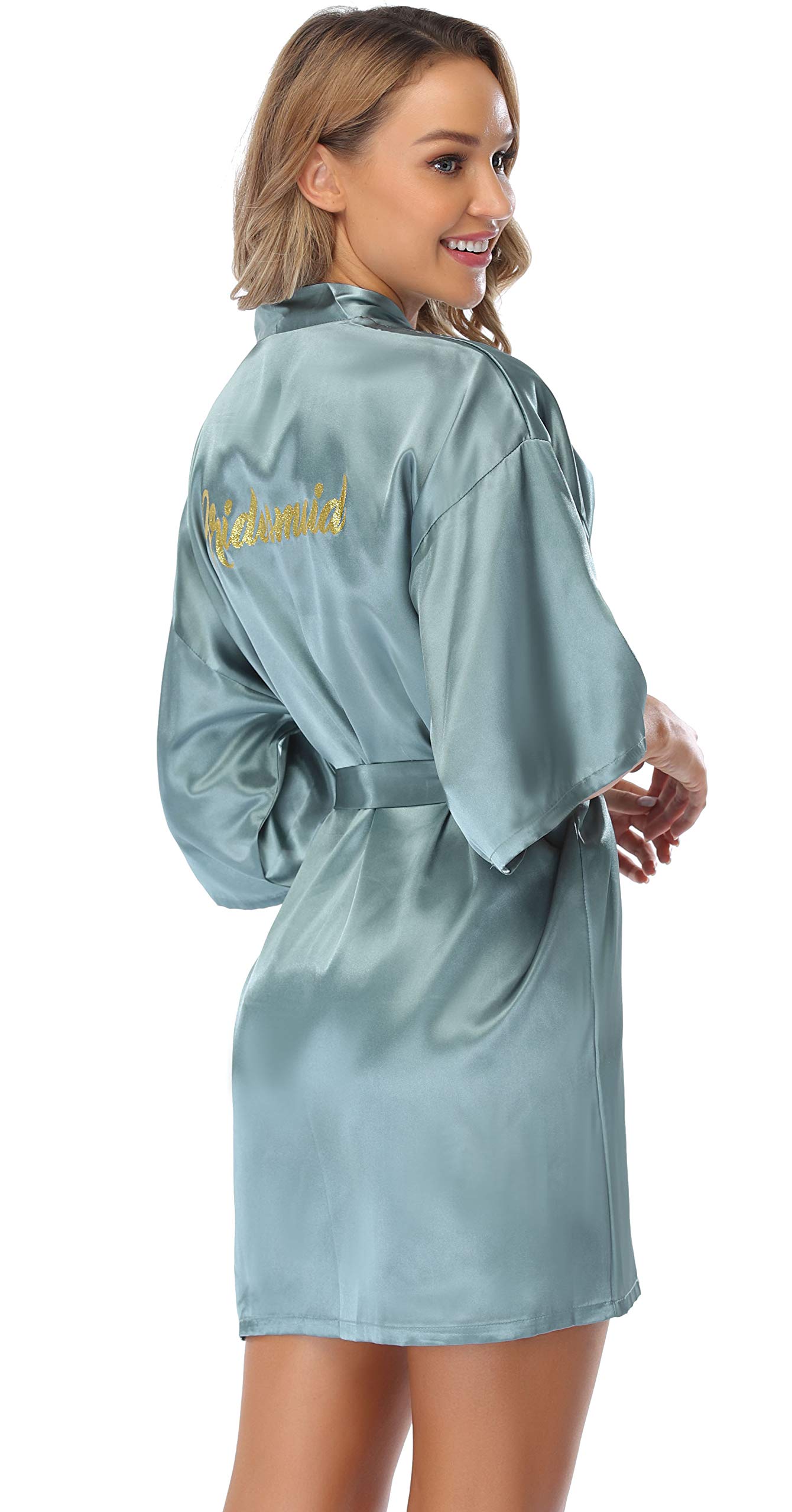 Vlazom Kimono In Raso da Donna,Camicie da Notte Sexy Elegante Scollo V con Cintura Tasche Abito Corto Accappatoi e Vestaglie da Sposa