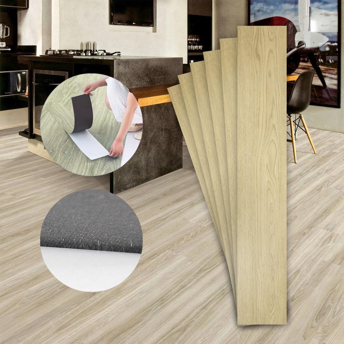 Pavimento PVC Adesivo Effetto Legno - Listoni 18.4x121.9cm, Spessore 2.5mm, Adesivo, Antiscivolo, Per Interni