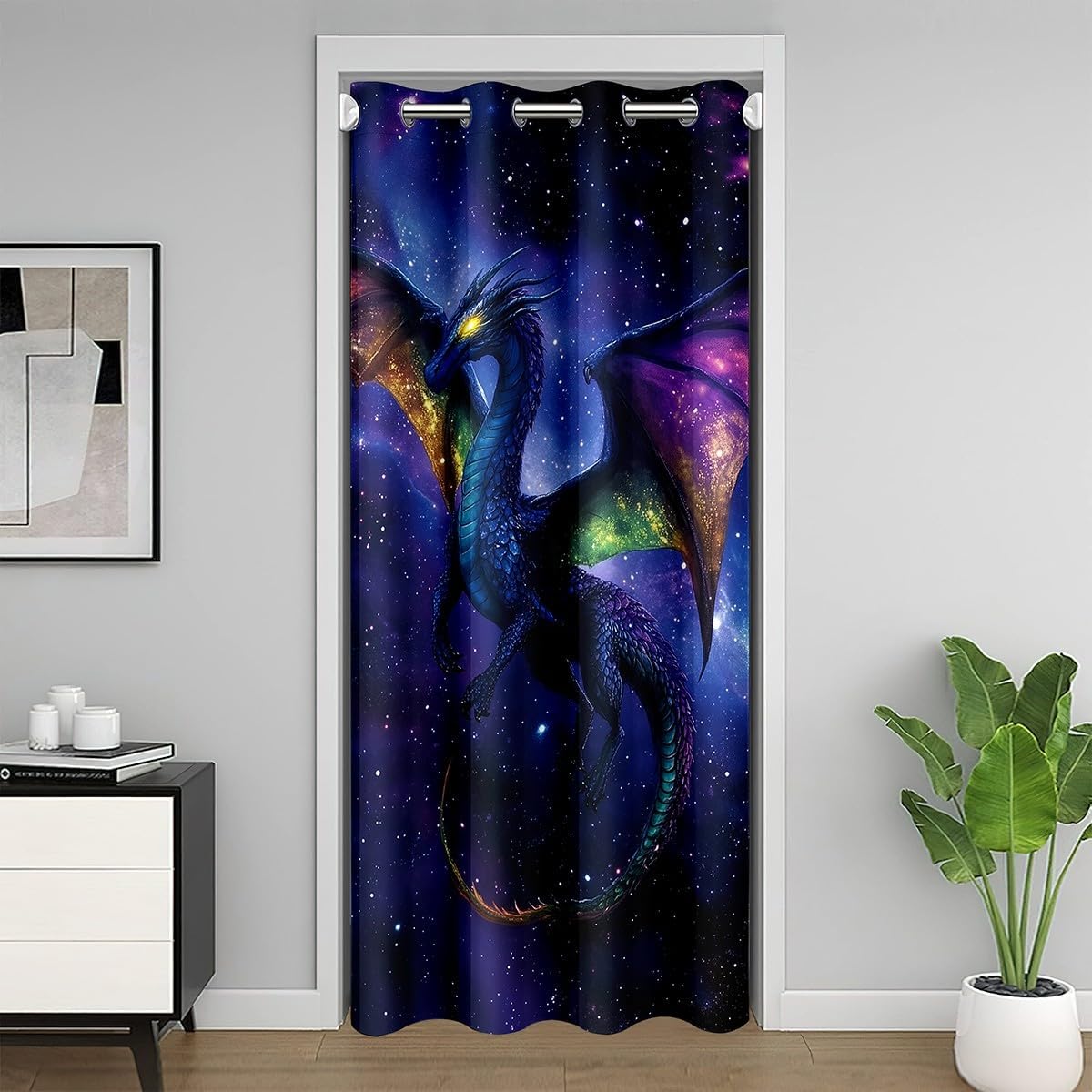 Feelyou Dragon 30%-50% Blackout Curtain 34"x80" 3D Dragon Door Curtain for Privacy Nebula Galaxy Ancient Wildlife Trippy Mysterious Outer Space Room Divider Curtain Cover Purple Window Treatments