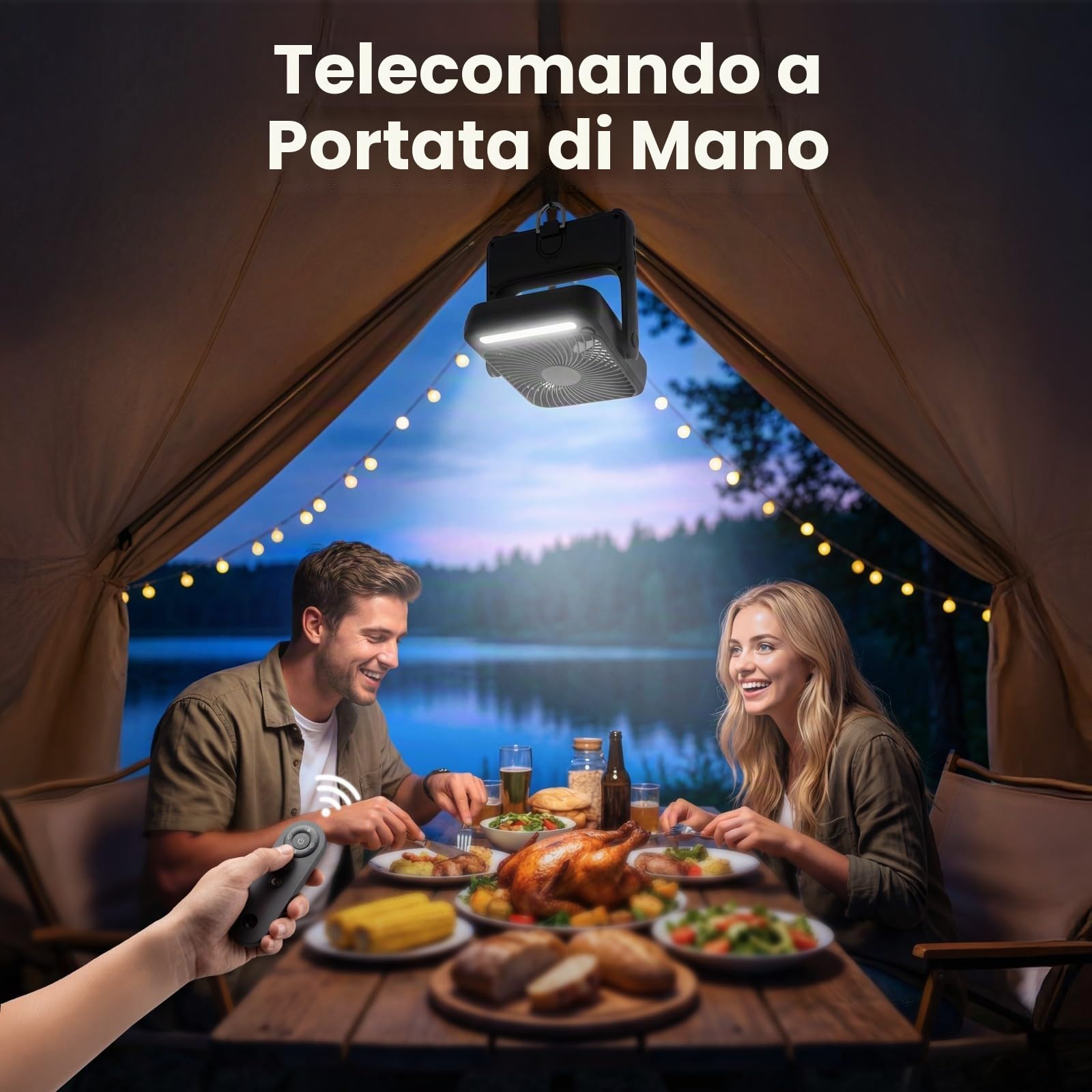 MERTTURM Ventilatore da Tavolo Magnetica Silenzioso con Luce, 10000mAh Ventola da Crociera Ultrasottile Ricaricabile, 4 Velocità, Telecomando per Campeggio, Viaggio, Ufficio