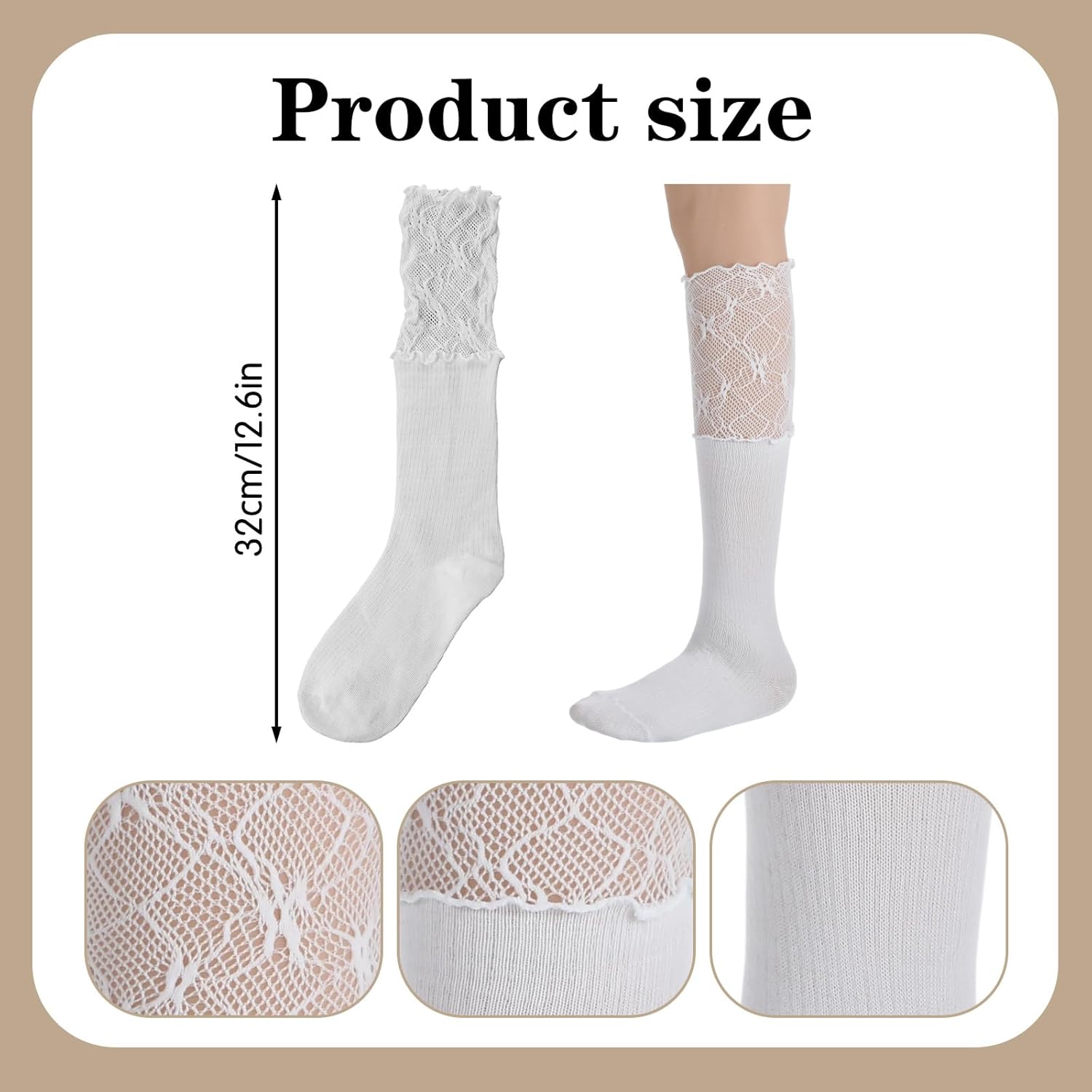 TIESOME Lace Boot Socks, Lace Knee Socks, Knee High White Laces Top Long Lolita Boot Stockings For Women - Image 4