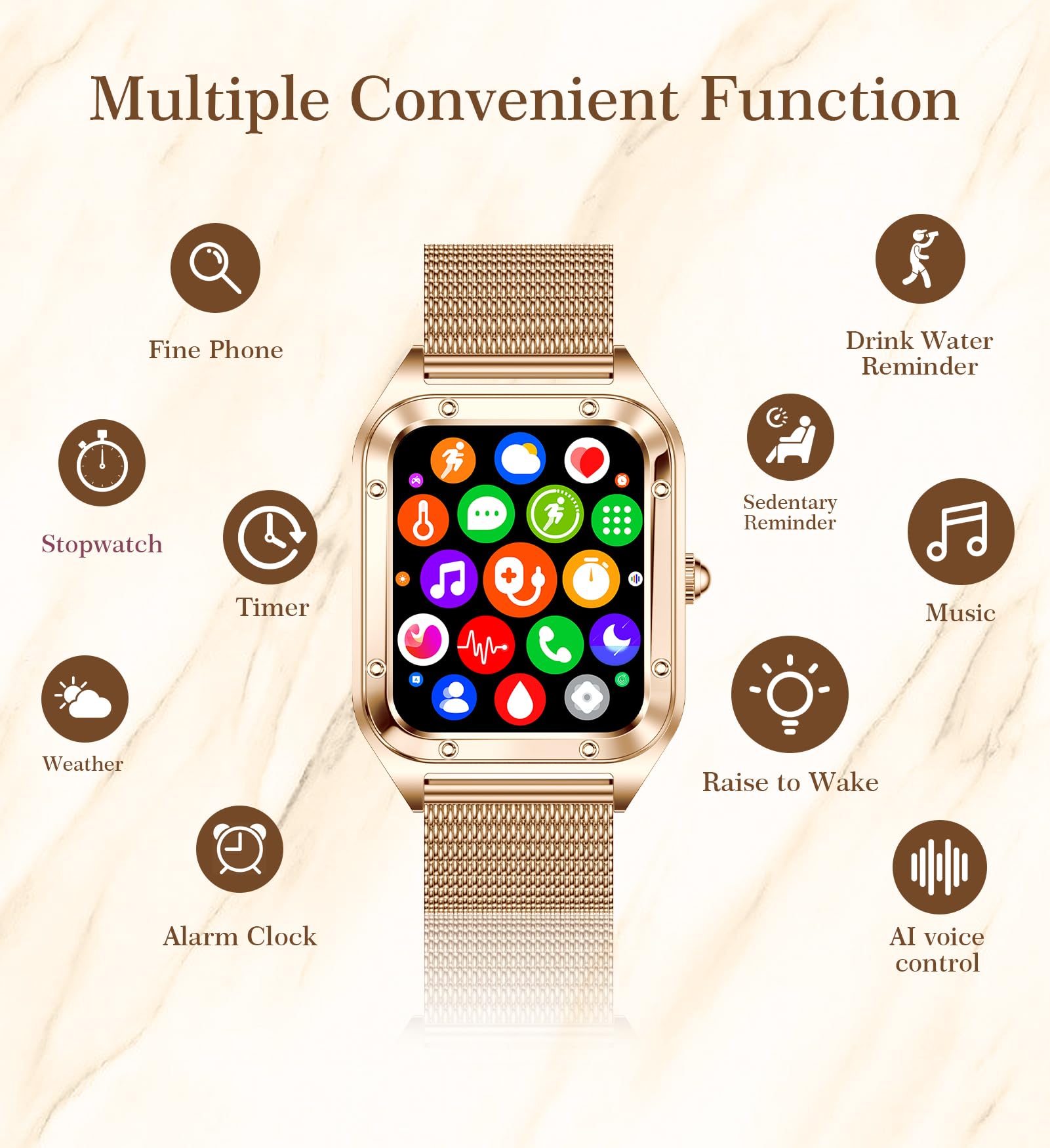 Smartwatch Damen Bluetooth 1,6 Zoll Fitness Tracker Herzfrequenz SpO2 Schlafmonitor 19 Sport Schrittzähler Kompatibel Android iOS