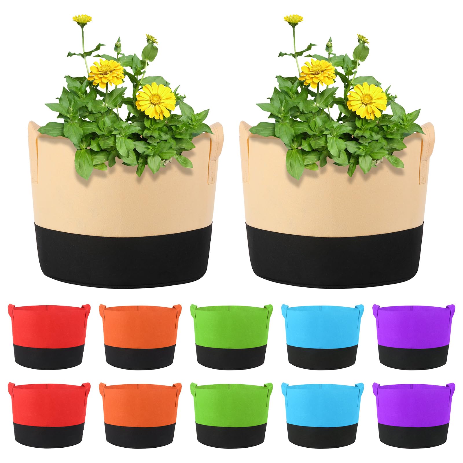 Ohiyoo 12 Pack 7 Gallon Plant Growing Bags Multicolor Nonwoven Fabric Breathable Grow Bags Heavy Duty Thickened Root Aeration Garden Pots Container for Potato Tomato Flowers Vegetables