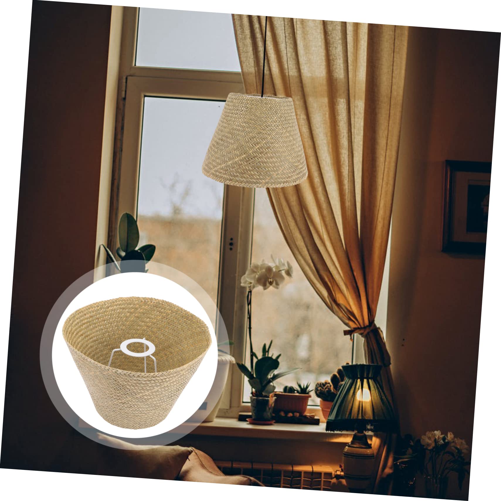 SHINEOFI Pantalla Mesa De Ratán De Estilo Rústico Cubierta Decorativa Para Lámparas De Mesa De Natural y Elegante