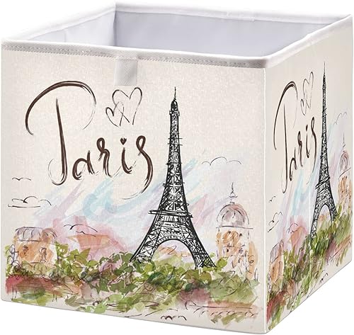 Contenedores de almacenamiento plegables con cubo, torre Eiffel de París, cestas de almacenamiento para estantes, caja de almacenamiento abierta o