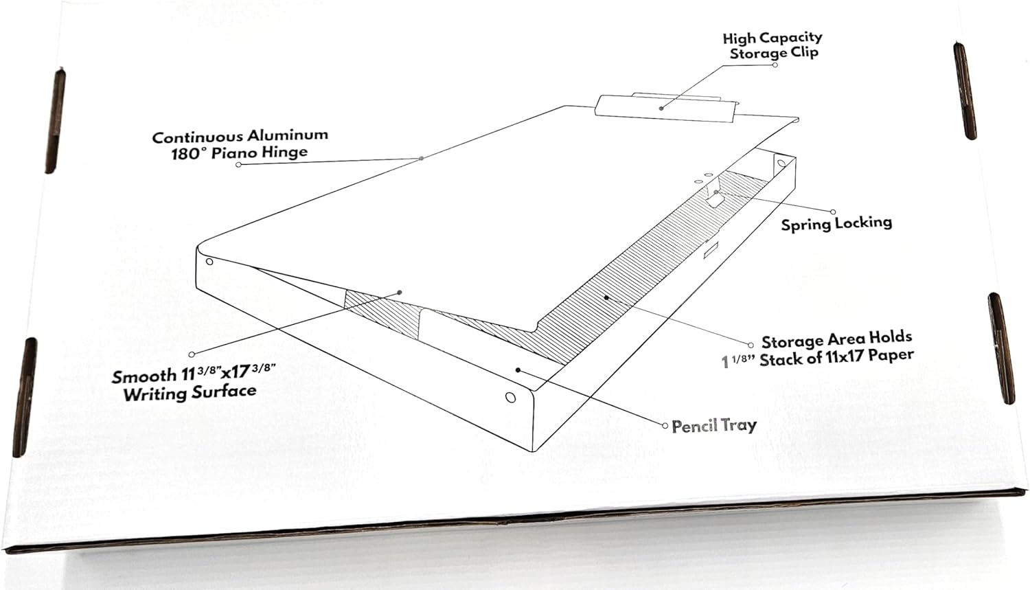 11x17 Clipboard Aluminum Storage Box Featuring a High Capacity Clip