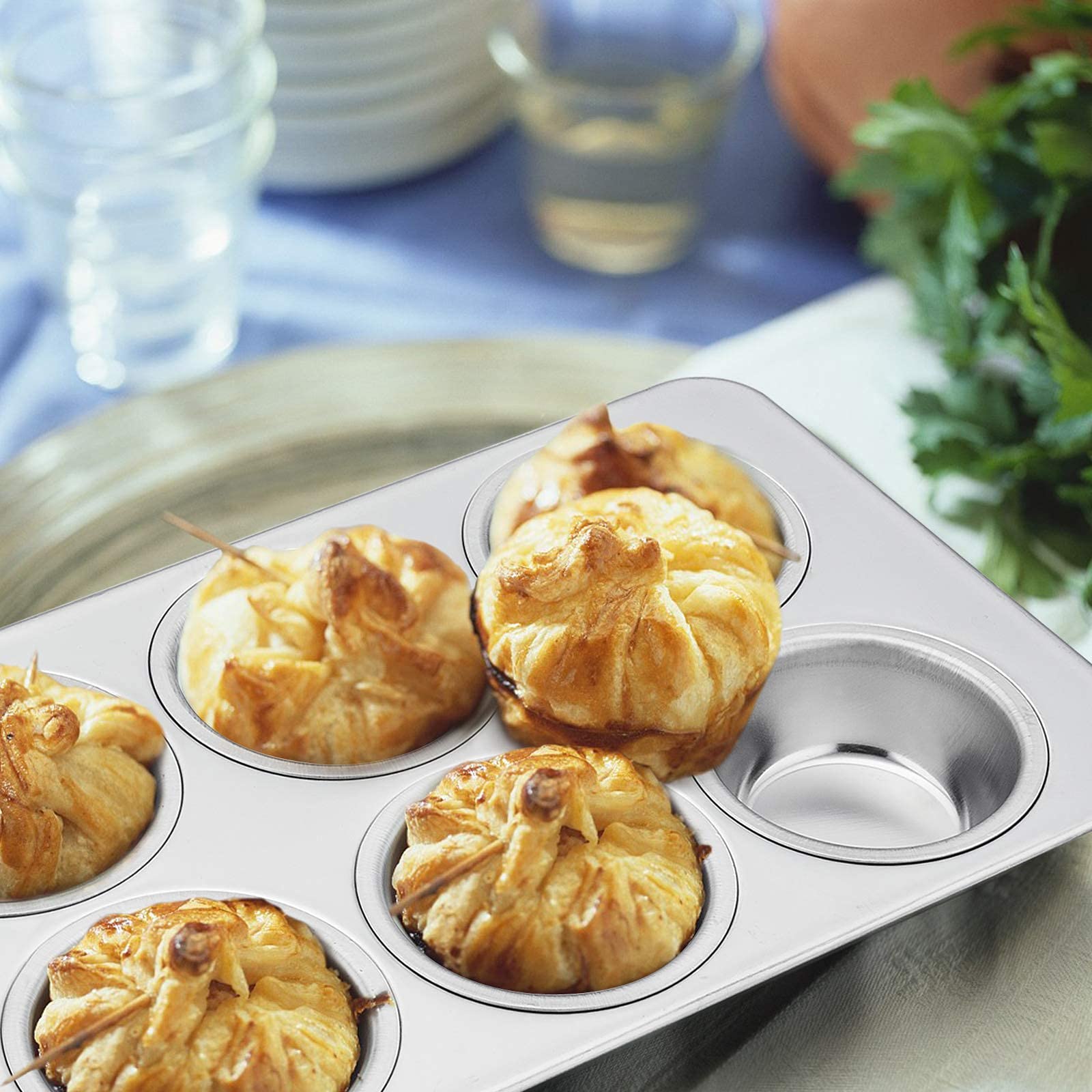 Homikit Muffinform, Edelstahl 6er Muffin Backblech Backform Set, 2er-Pack, Muffinblech für 6 Muffins Cupcakes Pudding Brownies, 29 × 18 cm, Ungiftig & Gesund, Spülmaschinenfest