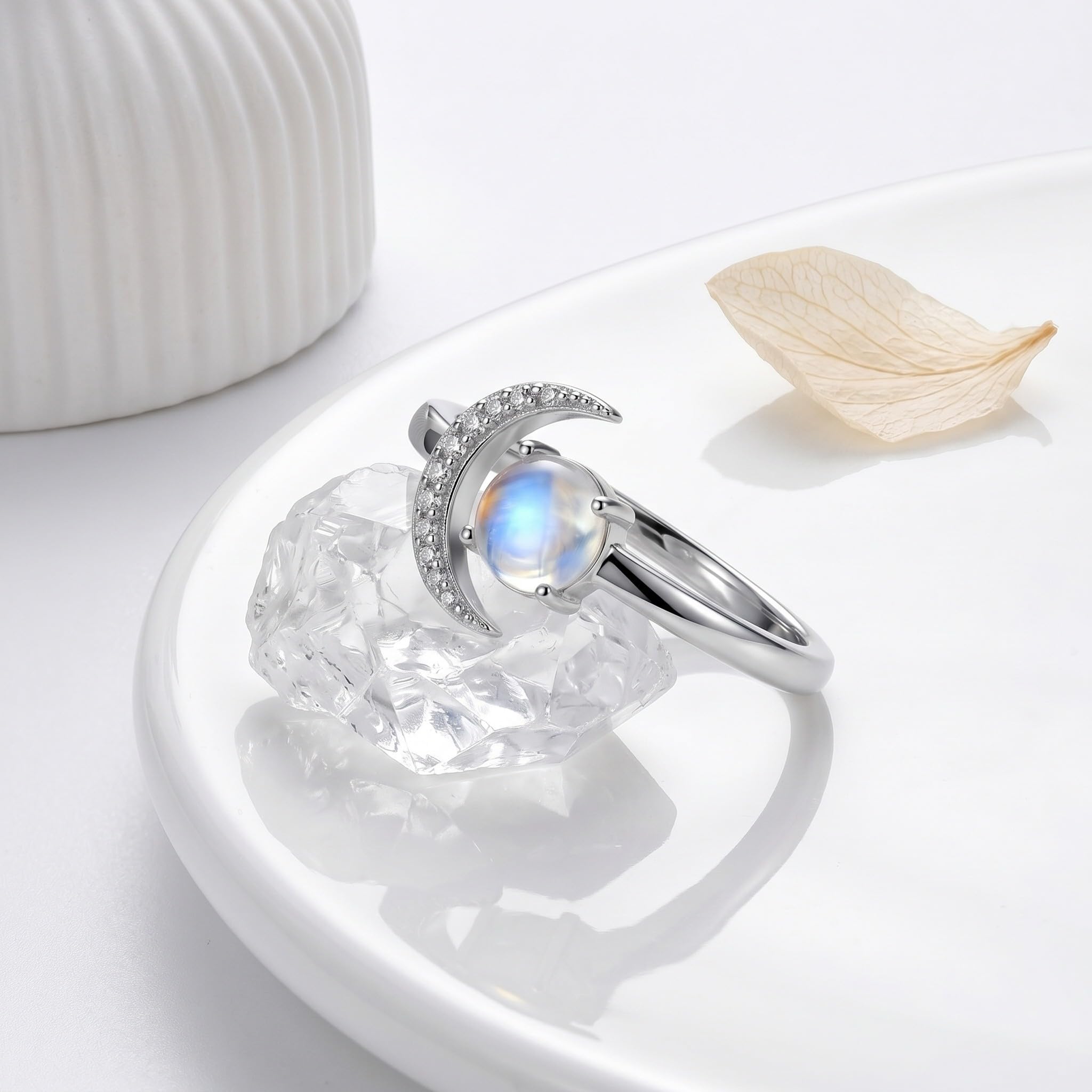 Mondstein Ring Silber 925 Damen Regenbogen Mondstein