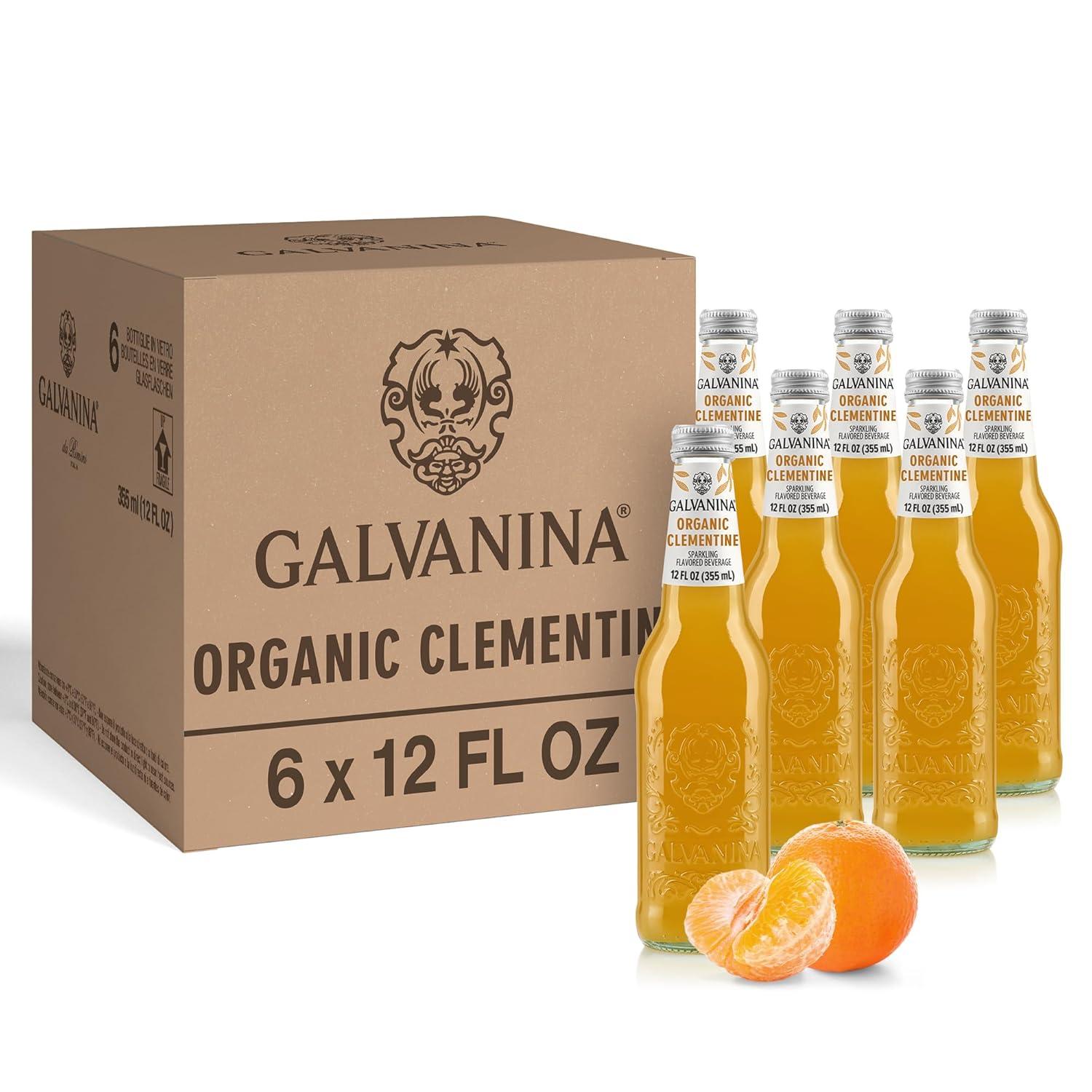Galvanina Clementine – Premium Organic Italian Sparkling Soda, 12 fl oz (6 Glass Bottles) | Made with Organic Southern-Italian Clementines, Refreshing Soft Drink.
