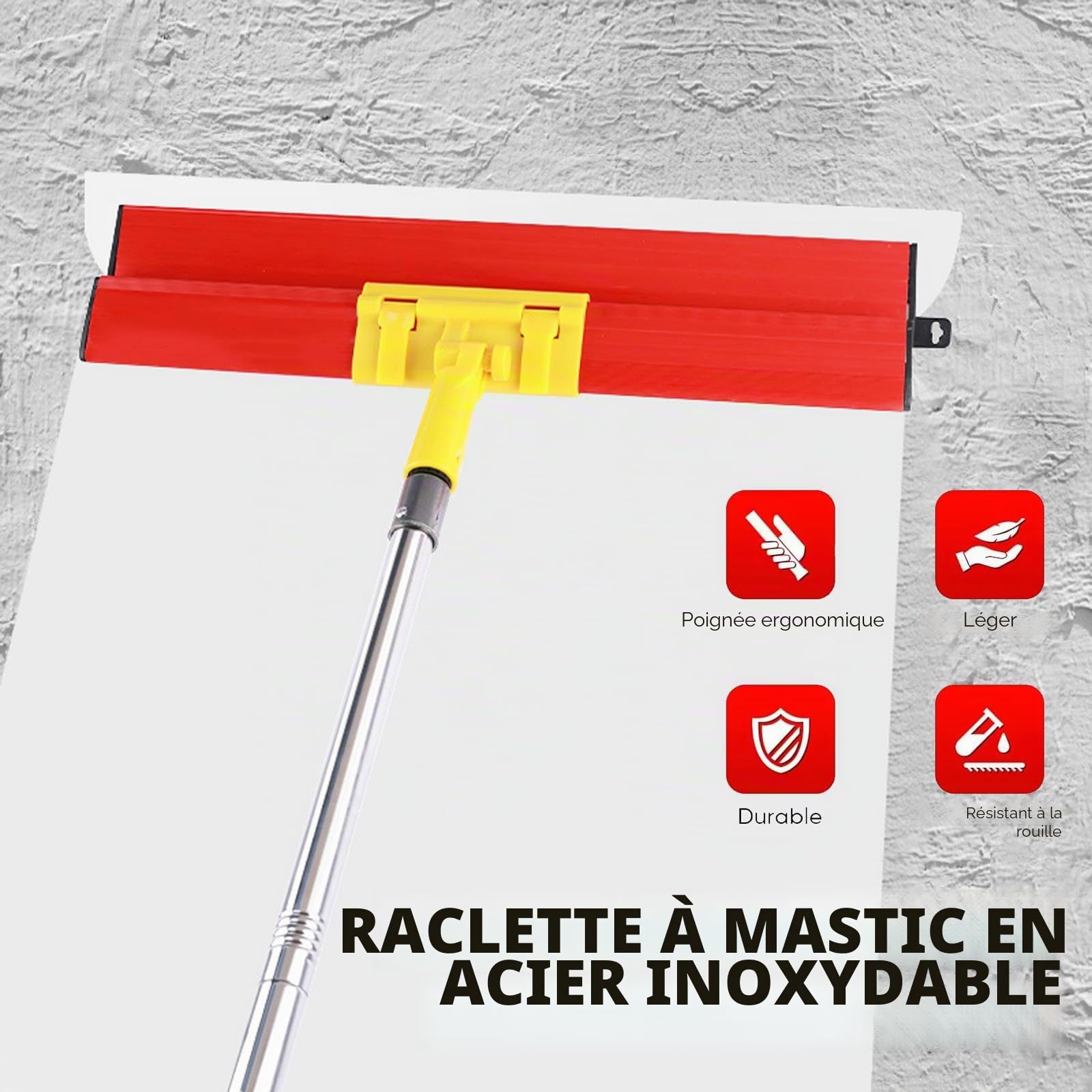 Spatule Enduit Lissage Set, Kit D'outils de Spatule Comprenant 3 Grattoirs(25cm+40cm+60cm) et Manche Télescopique de 160cm et Adaptateur, Outils Plaquiste pour Le Plâtrage de Plafond et Mur