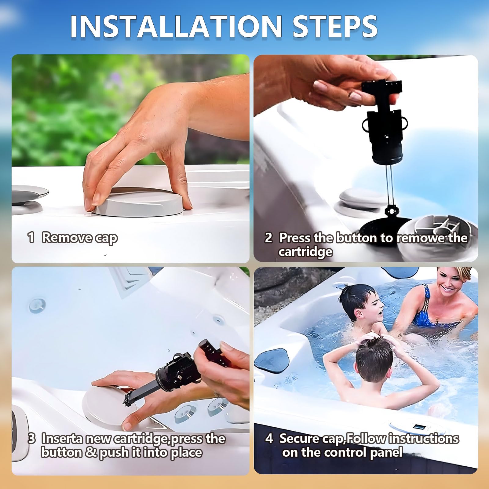 Cartouche de remplacement pour les systèmes de sel de spa 4 mois Désinfection longue durée et protection contre le tartre pour les cartouches de sel de spa Conception étanche 1 paquet