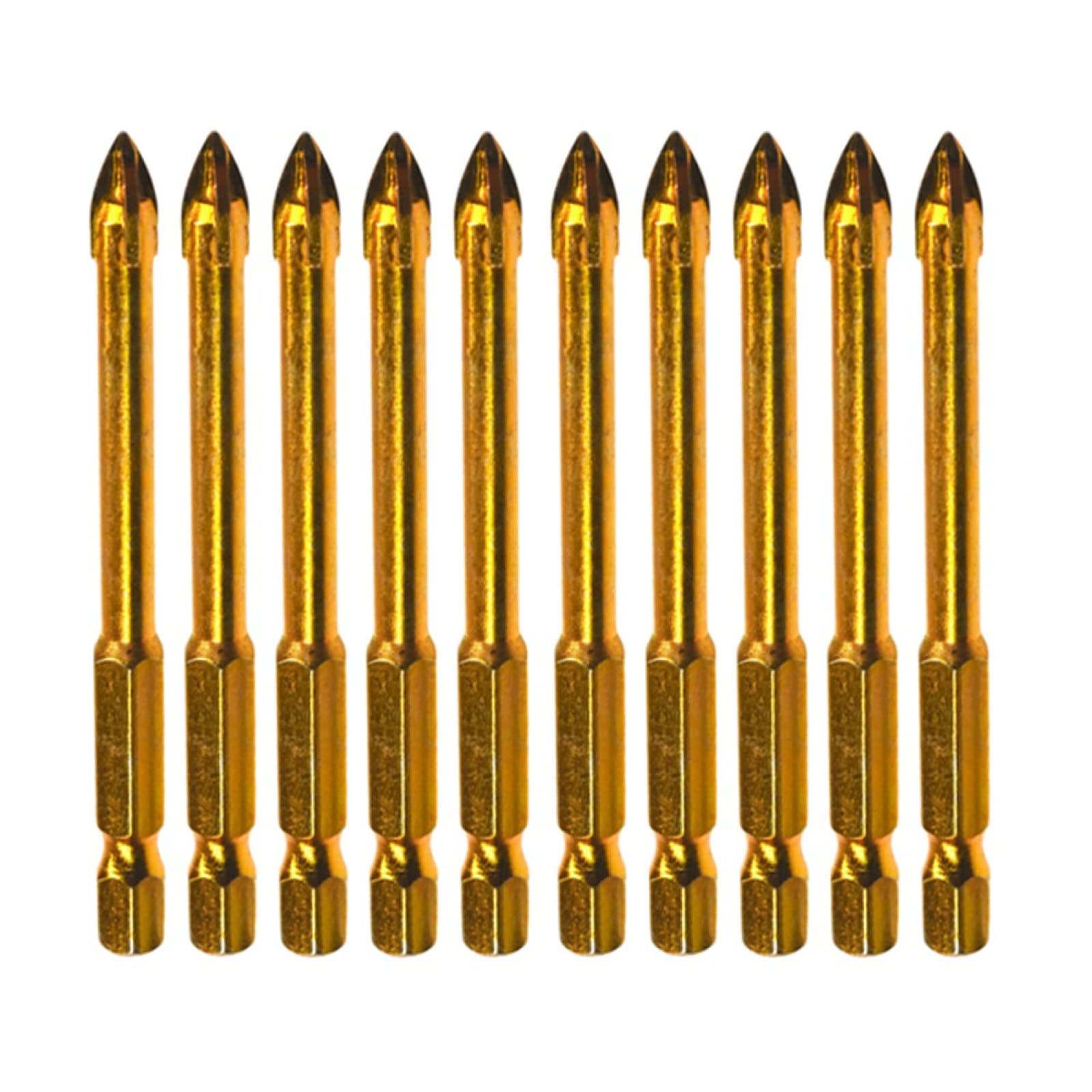 10 Pz 6mm Titanio Piastrelle Di Ceramica Marmo Di Vetro Punte Da Trapano Testa Di Lancia Hex Shank Trapani Vetro Ceramica Legno Metallo Plastica Piastrelle
