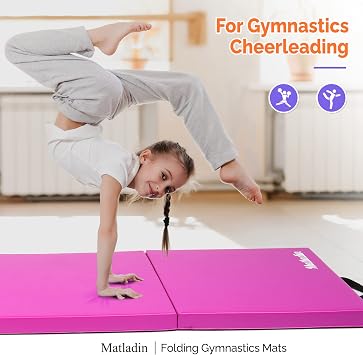 Matladin 8' Folding Gymnastics Gym Exercise Aerobics Mat, 8ft x 2ft x 2in PU Leather Tumbling Mats with Hook & Loop Fastener for Stretching Yoga Cheerleading Martial Arts