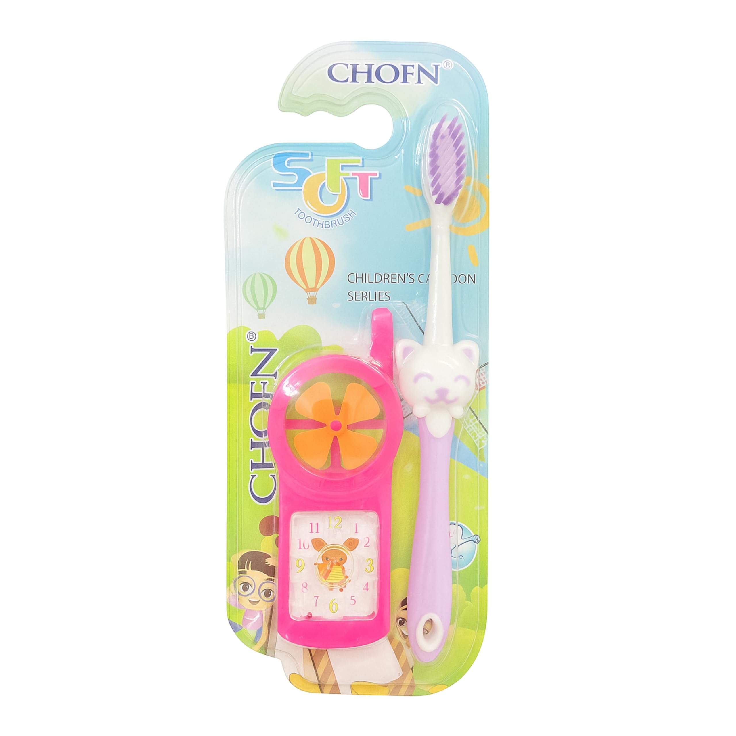 Baby Cute Toothbrush with Fan Toy | Soft Bristles Toothbrush For 3-6 Years Old Children | Manual Toothbrush For Kids | Gentle Oral Care for Toddlers & Children (Pink)-image-1