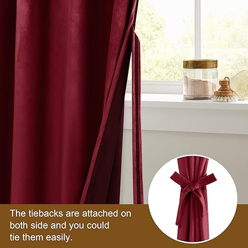 Miniatura 2 de DWCN Cortinas opacas de terciopelo rojo vino con alzapaños, 96 pulgadas de largo, con ojales y aislamiento térmico, para decoración de fiestas de