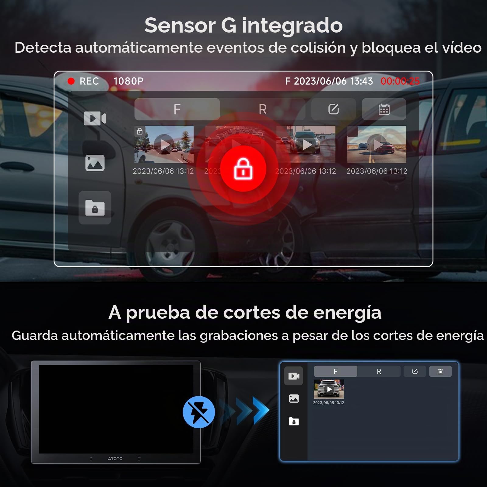 ATOTOZONE AC-FHD02DV Cámara de Coche DVR FHD 1080P,Reproducción GPS,Ángulo de 136°,WDR,Visión Nocturna,Modo Parking 24H,G-Sensor,Grabación En Bucle,a Prueba de Cortes,Soporta 128GB,Solo Para Serie X10