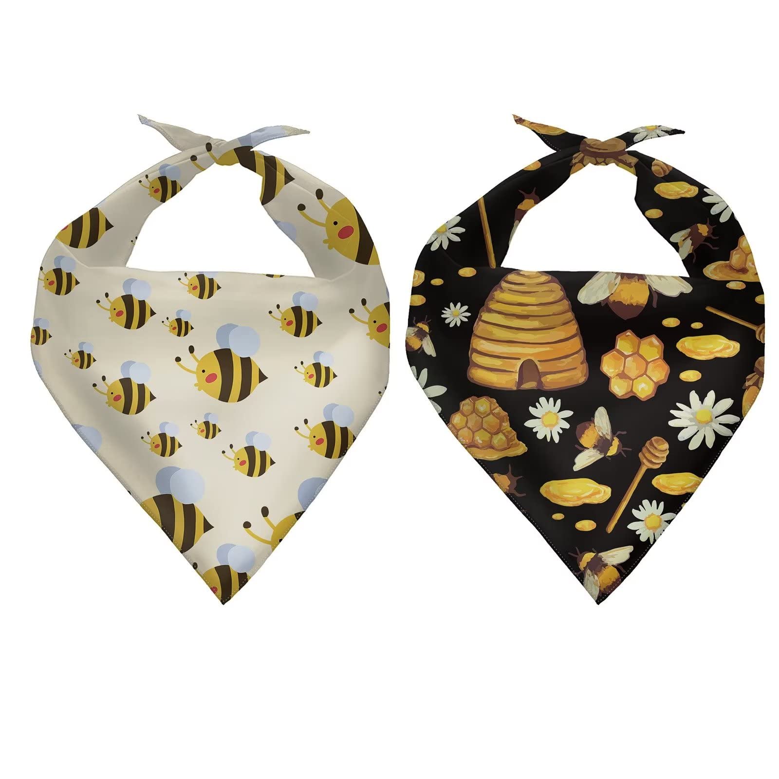 Forchrinse 2Pcs Bee Dog Bandana Washable Pet Bibs Scarf Dog Kerchief Comfortable Pets Triangle Scarf for Small Medium