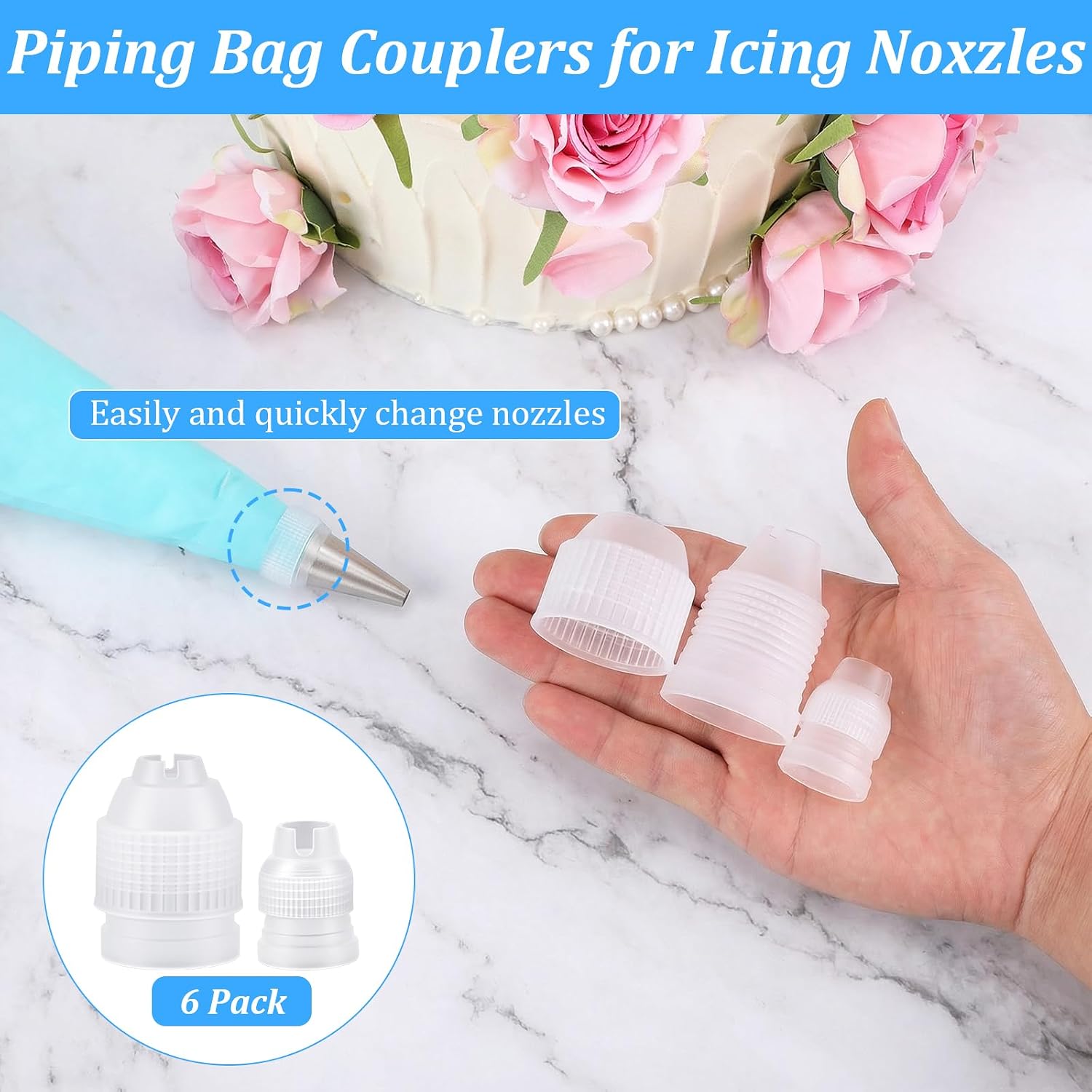 6 Pcs Couplers for Piping Bags - Two Sizes Piping Bags Couplers