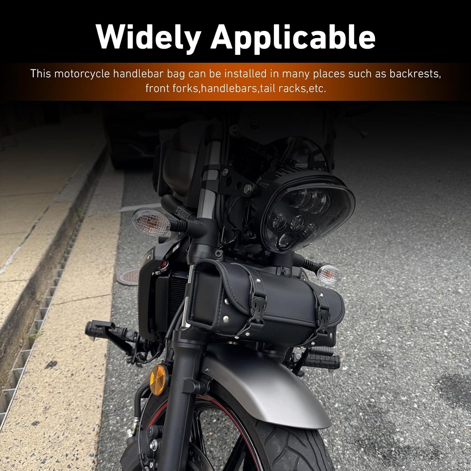 Motorcycle Fork Tool Bag, Leather Waterproof Motorcycle Tool Bag, Large Capacity Front Handlebar Saddle Bags, Universal for Most Motorcycles (Black)