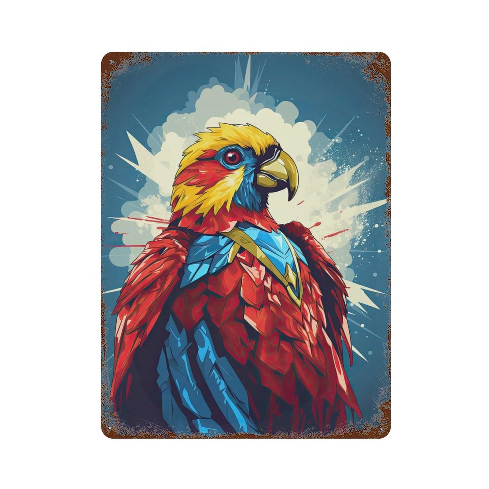 Parrot Superhero Rusty Metal Tin Sign 15.7"x11.8", Classic Wall Plaque for Pub, Kitchen And Man Cave Decor
