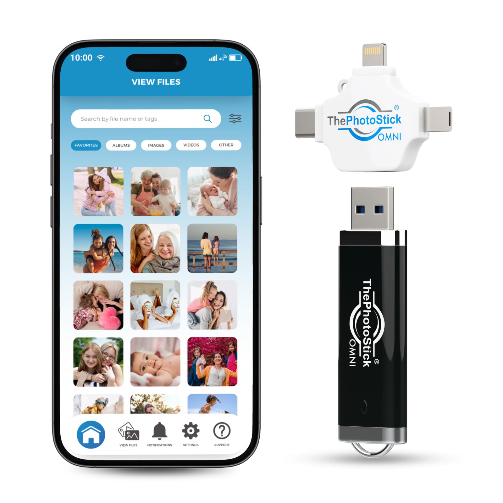 ThePhotoStick Omni 128 GB – Sichere Sicherung und Übertragung | Digitale Dateiorganisation | USB- und Multiport-Anschluss für Handys, Tablets und Computer | Tragbarer externer Speicher