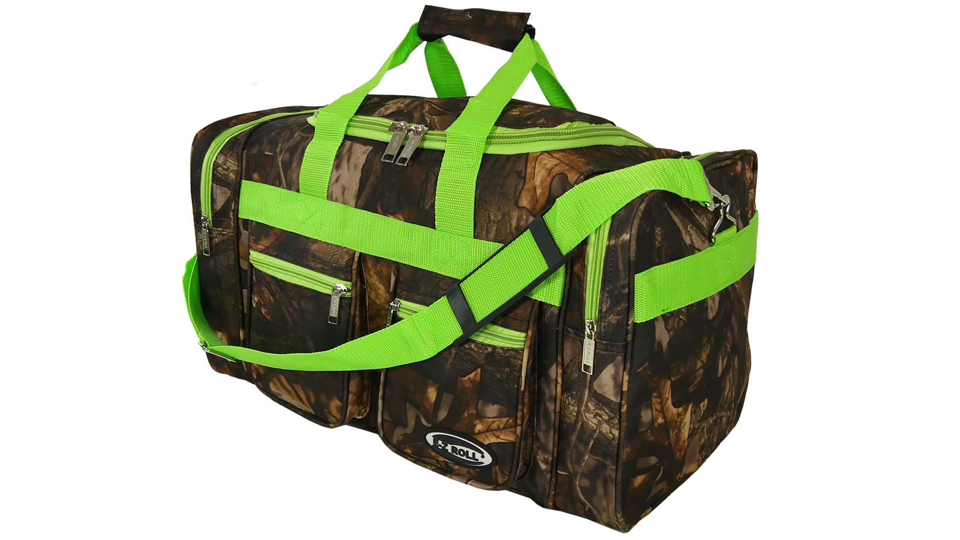 "E-Z Roll" 20 Inch Tree Camouflage Duffle Bag/Outdoor/Sports/Gym/Travel Bag in 5 Colors (Lime Trim)