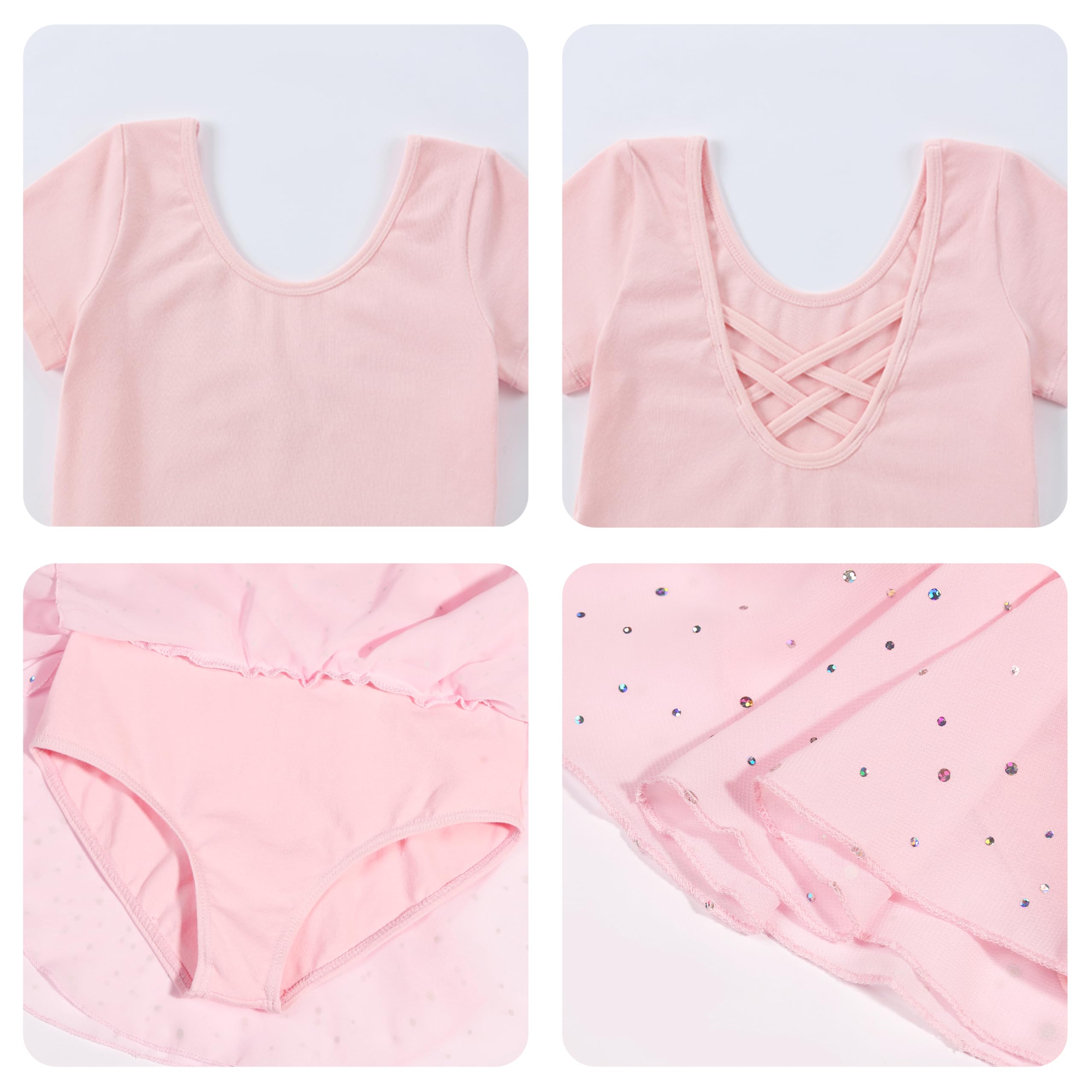 Vestido Maillot de Danza Ballet para Niña Manga Corta Leotardo Tutú