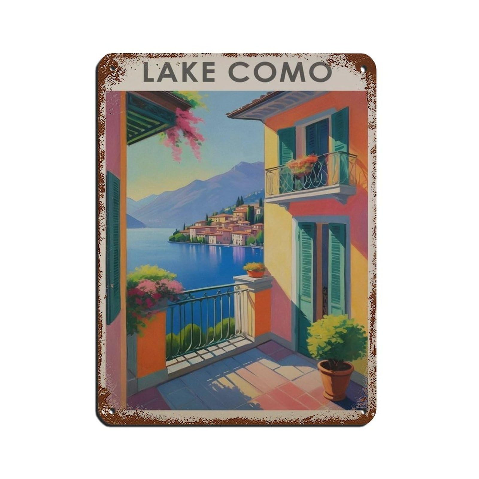 Lake Como Travel, Vintage Italy Poster Retro Poster Metal Tin Sign Chic Art Retro Iron Painting Bar People Cave Cafe Family Garage Poster Wall Decoration 12x16inch(30x40cm)