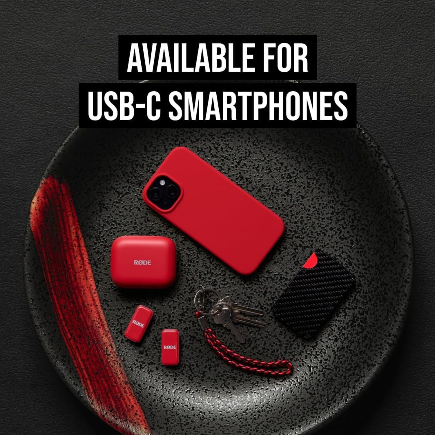 Rode Wireless Micro Drahtloses Mikrofon-System USB-C Rot mit Interview Micro Handadapter Rot und keepdrum Tuch