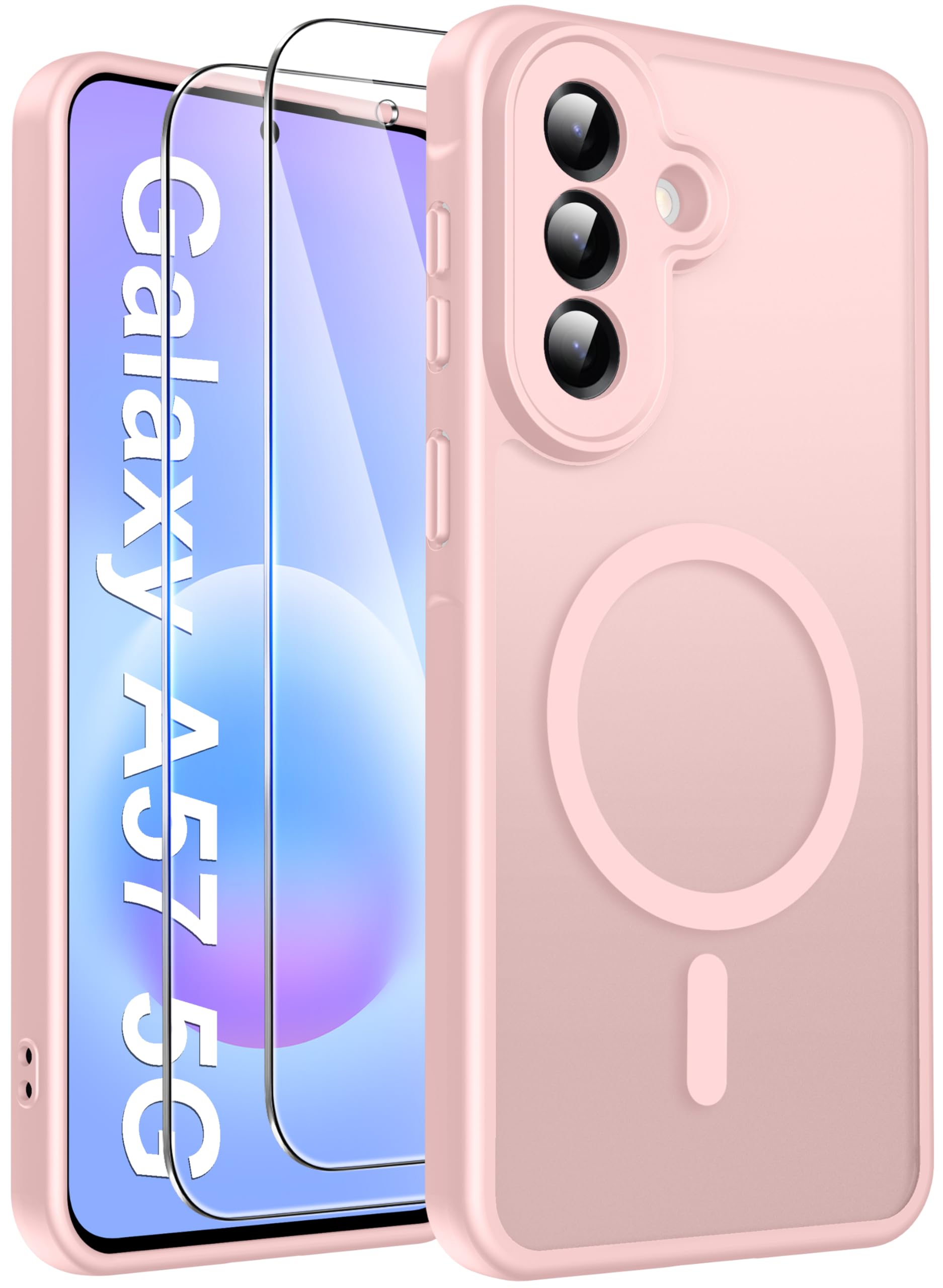 Opkiegrn für Samsung Galaxy S25 5G Hülle, Kompatibel mit MagSafe mit 2 Stück Panzer Schutz Glas Folie, KameraSchutz Folie Stoßfest Kratzfest Transluzente Matt Handyhülle für Samsung S25, Grau