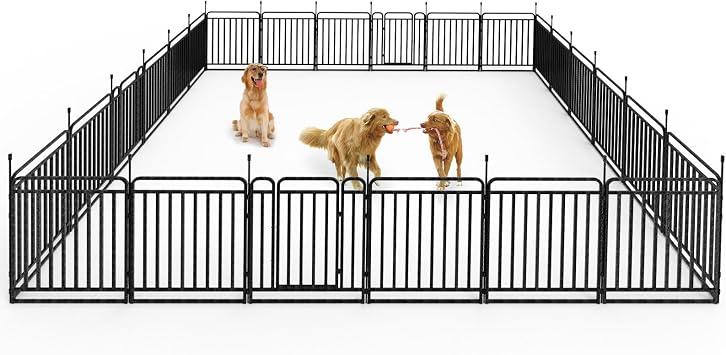 Durable Dog Fence 40" Height 24 Panels Thickened Dog Playpen with Portable Handle & Strap, Easy to Install Stylish Curved Panel Design for Pets, Indoor Use Outdoor Use