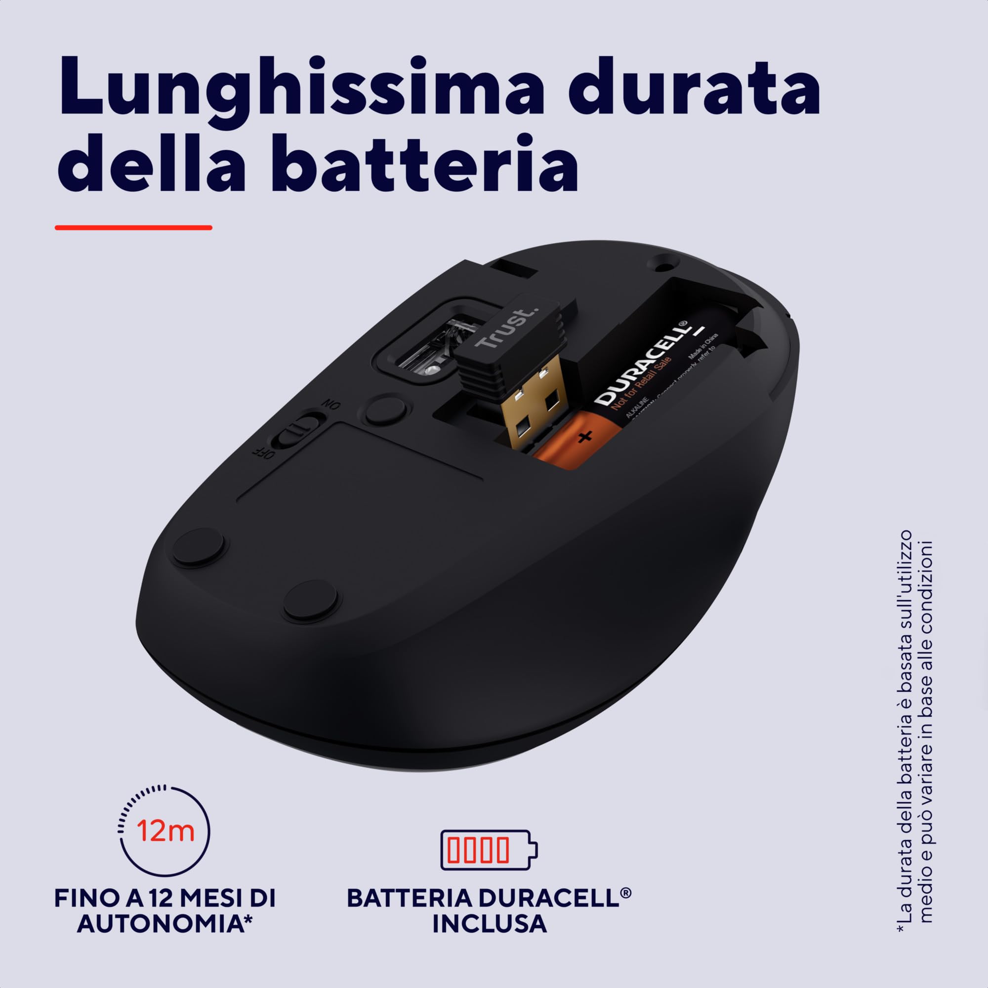 Trust Yuki Mouse Wireless Silenzioso Bluetooth + 2.4GHz con Batteria, Mouse Senza Fili Compatto per Mano Sinistra e Destra, 75% Plastica Riciclata, Mouse Bluetooth per Laptop PC iOS Android Mac